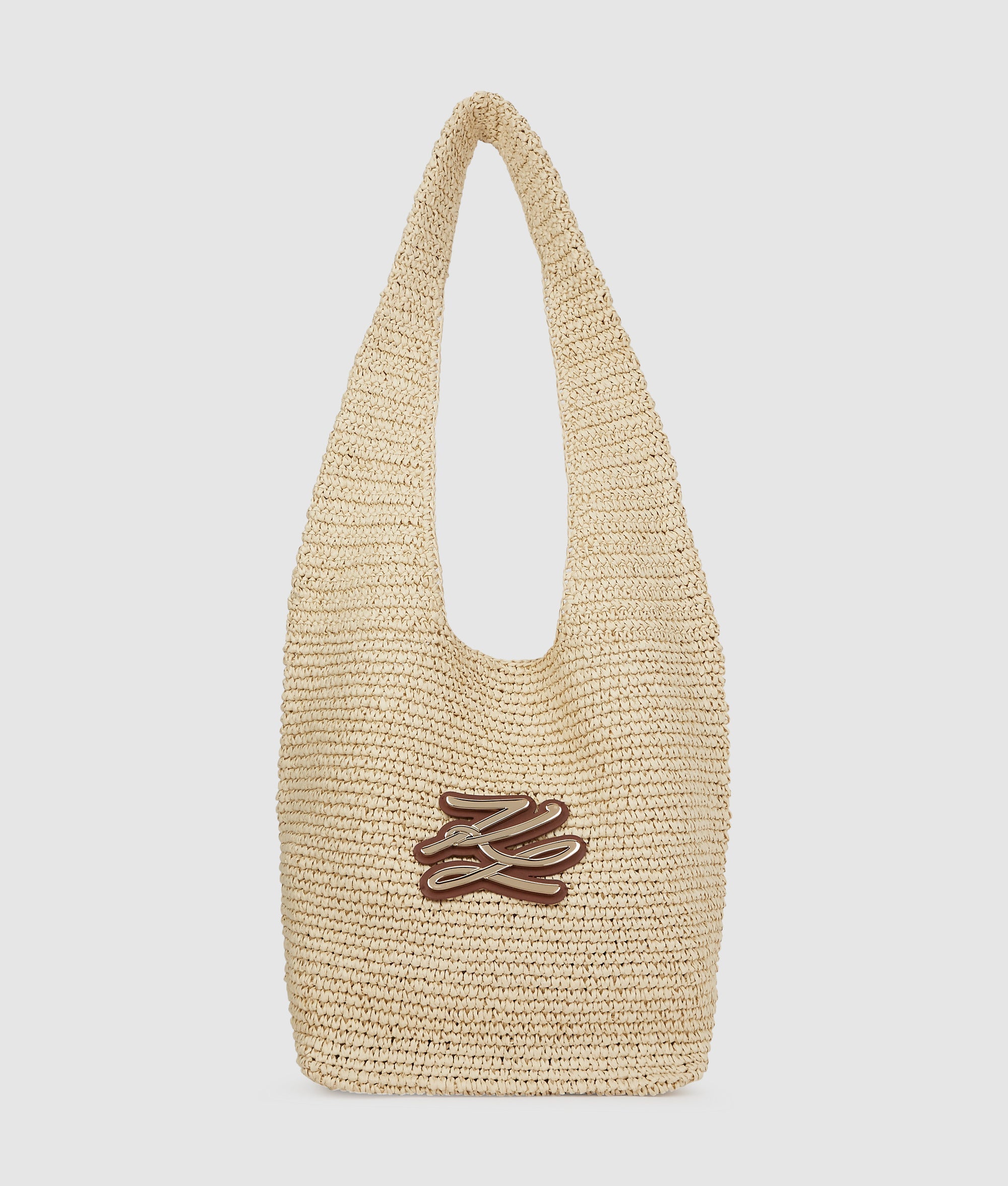 KarlLagerfeld Kautograph Crochet Hobo Bag Natural