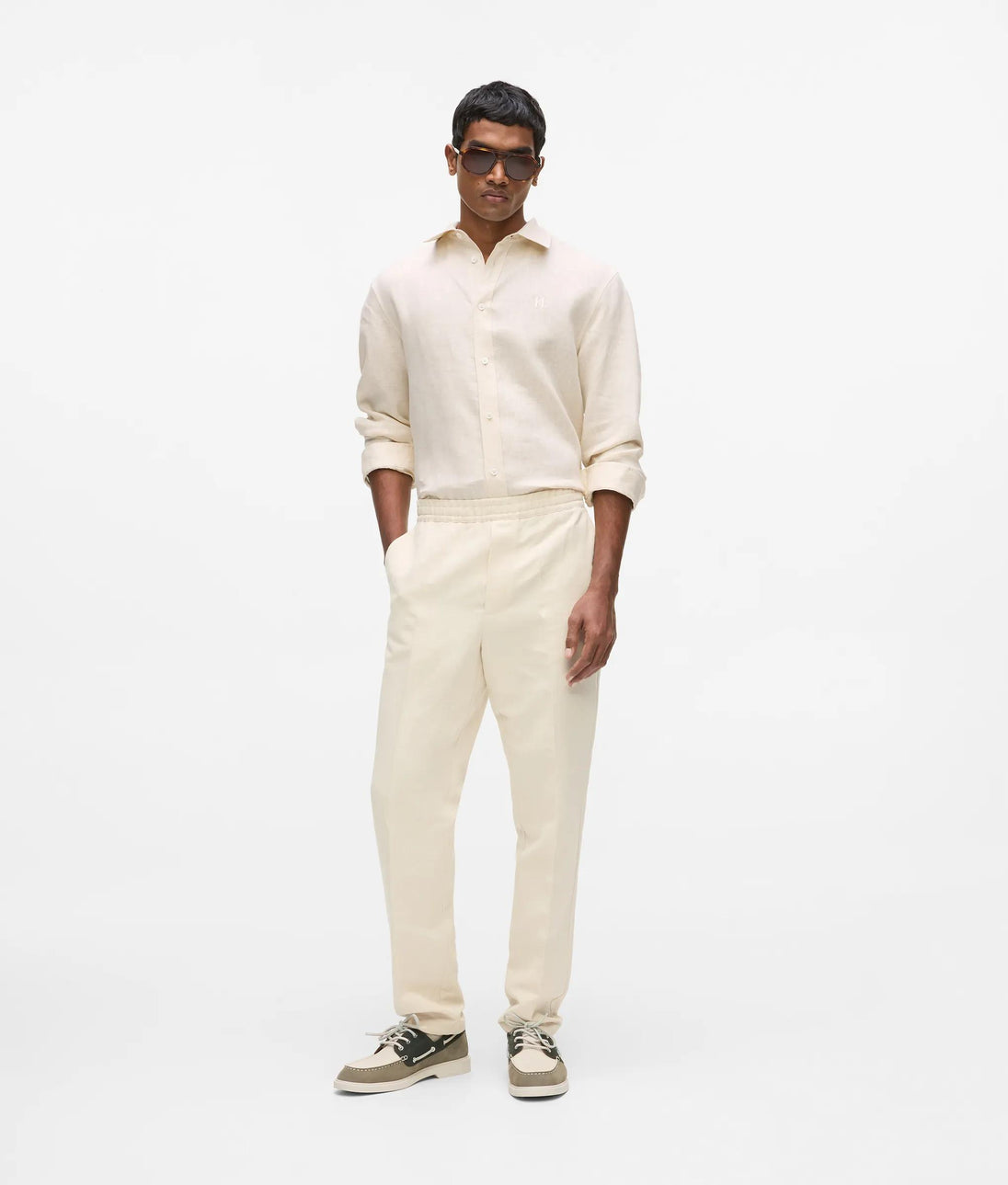 Karl Lagerfeld Monogram Linen Shirt Natural