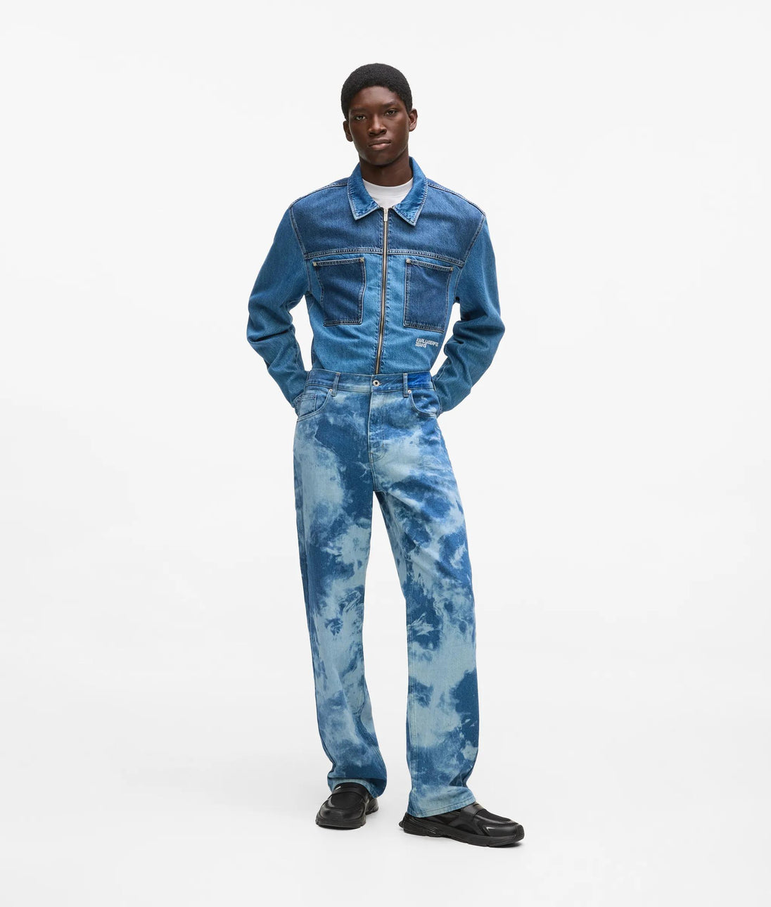 Karl Lagerfeld Relaxed Monogram Denim Jacket All Over Print Blue Denim