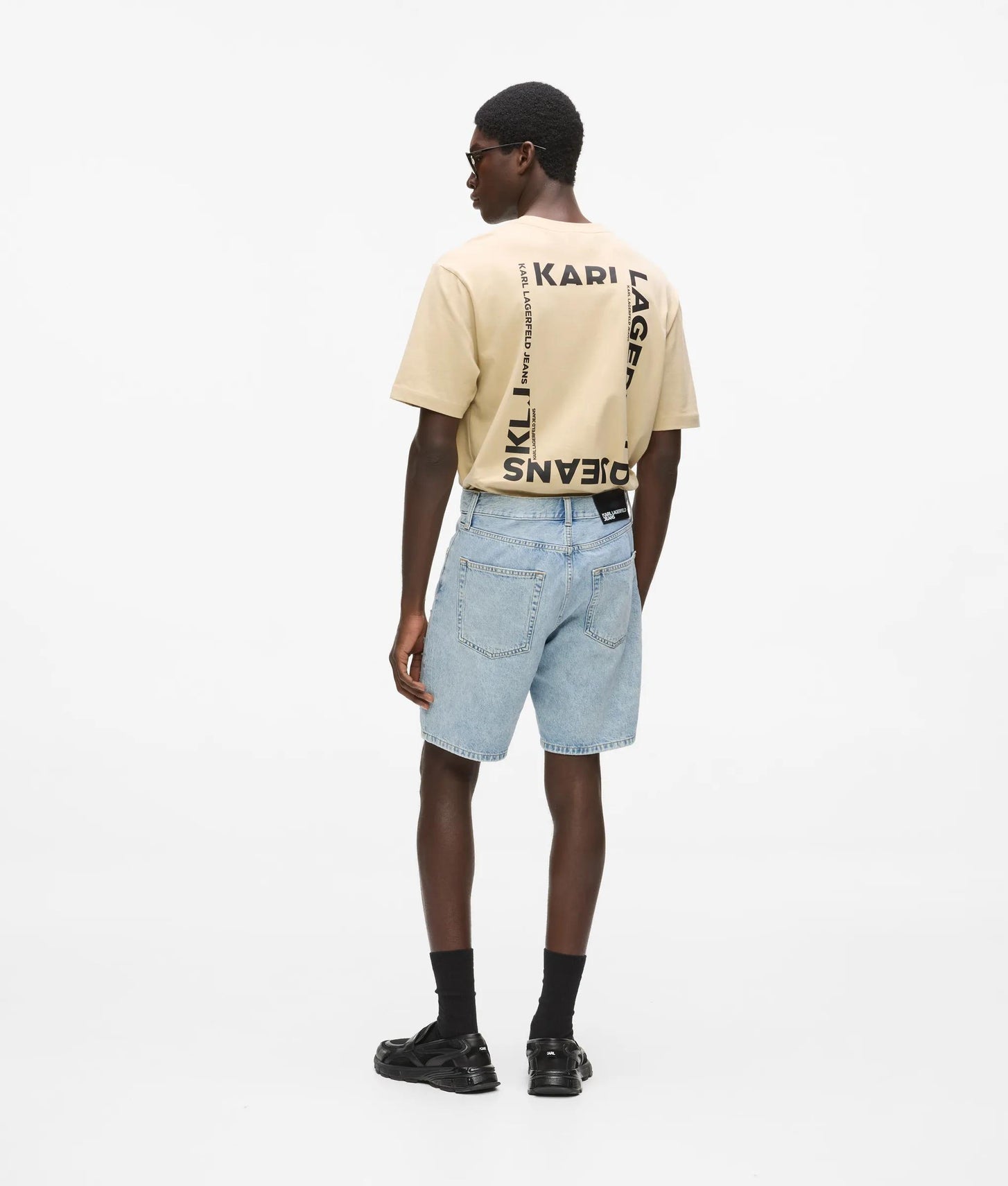 Karl Lagerfeld Distressed Relaxed Denim Shorts Visual Washed Blue Distressed