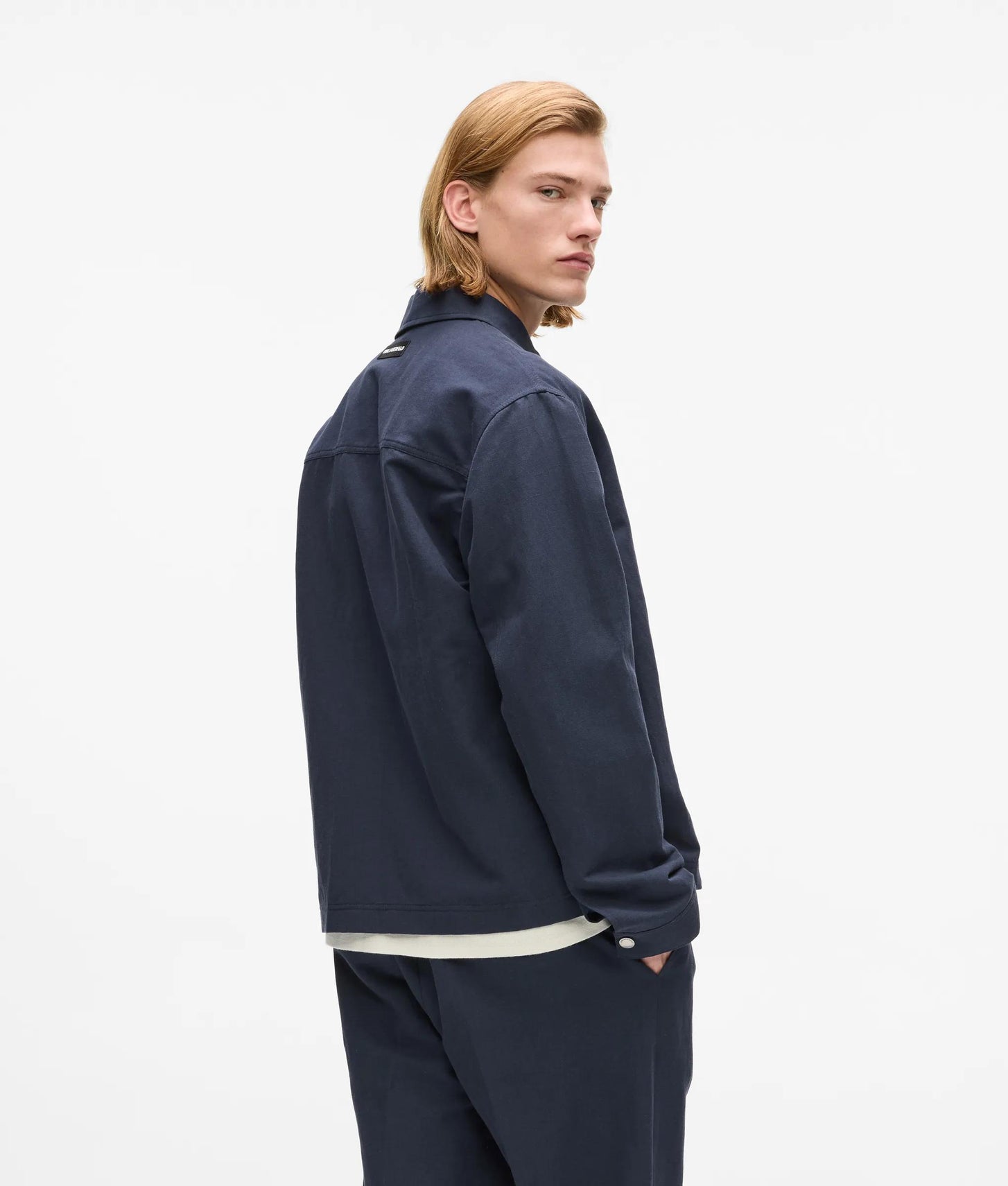 Karl Lagerfeld Linen Zip-Up Jacket Peacoat