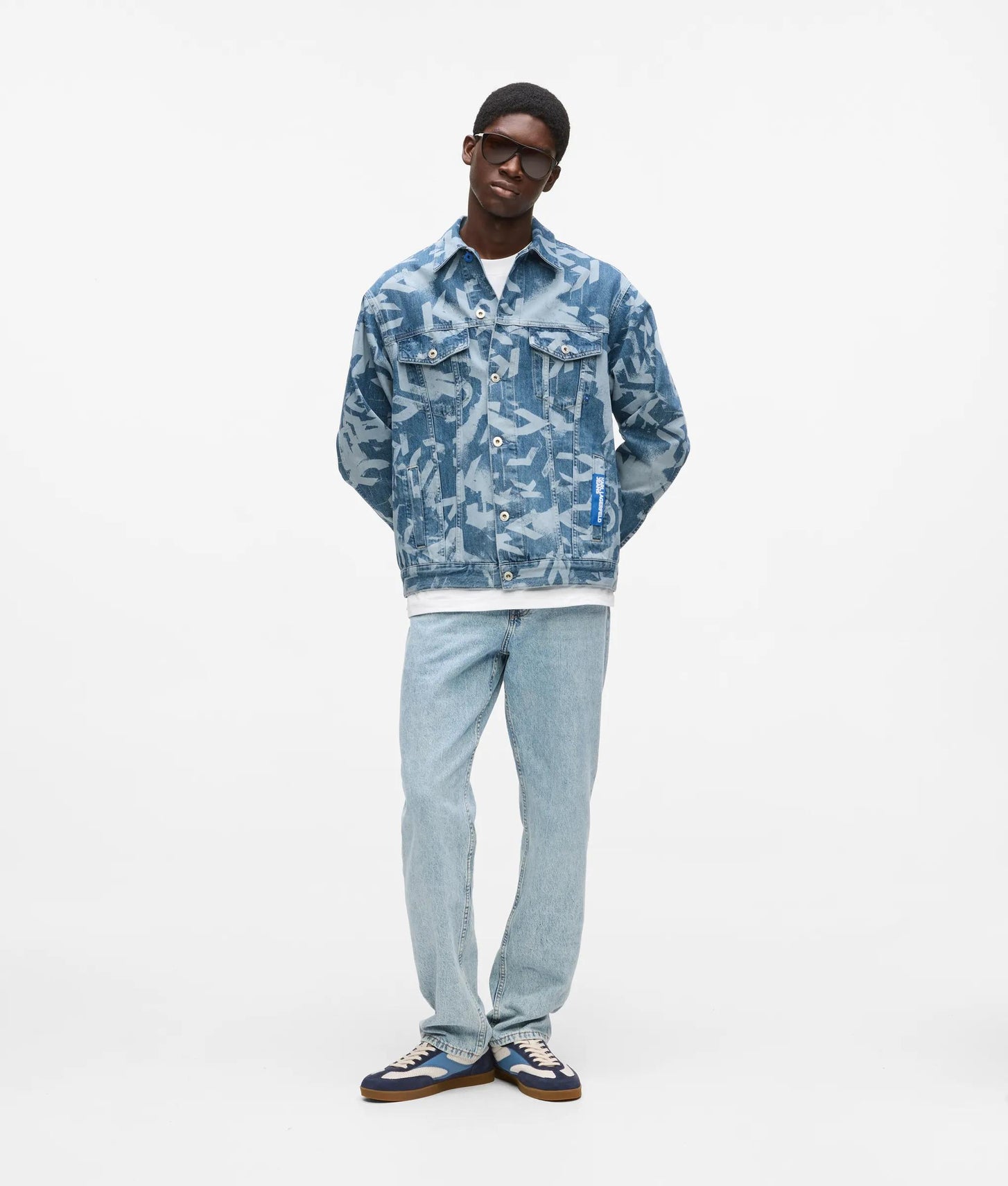 Karl Lagerfeld Relaxed Monogram Denim Jacket All Over Print Blue Denim