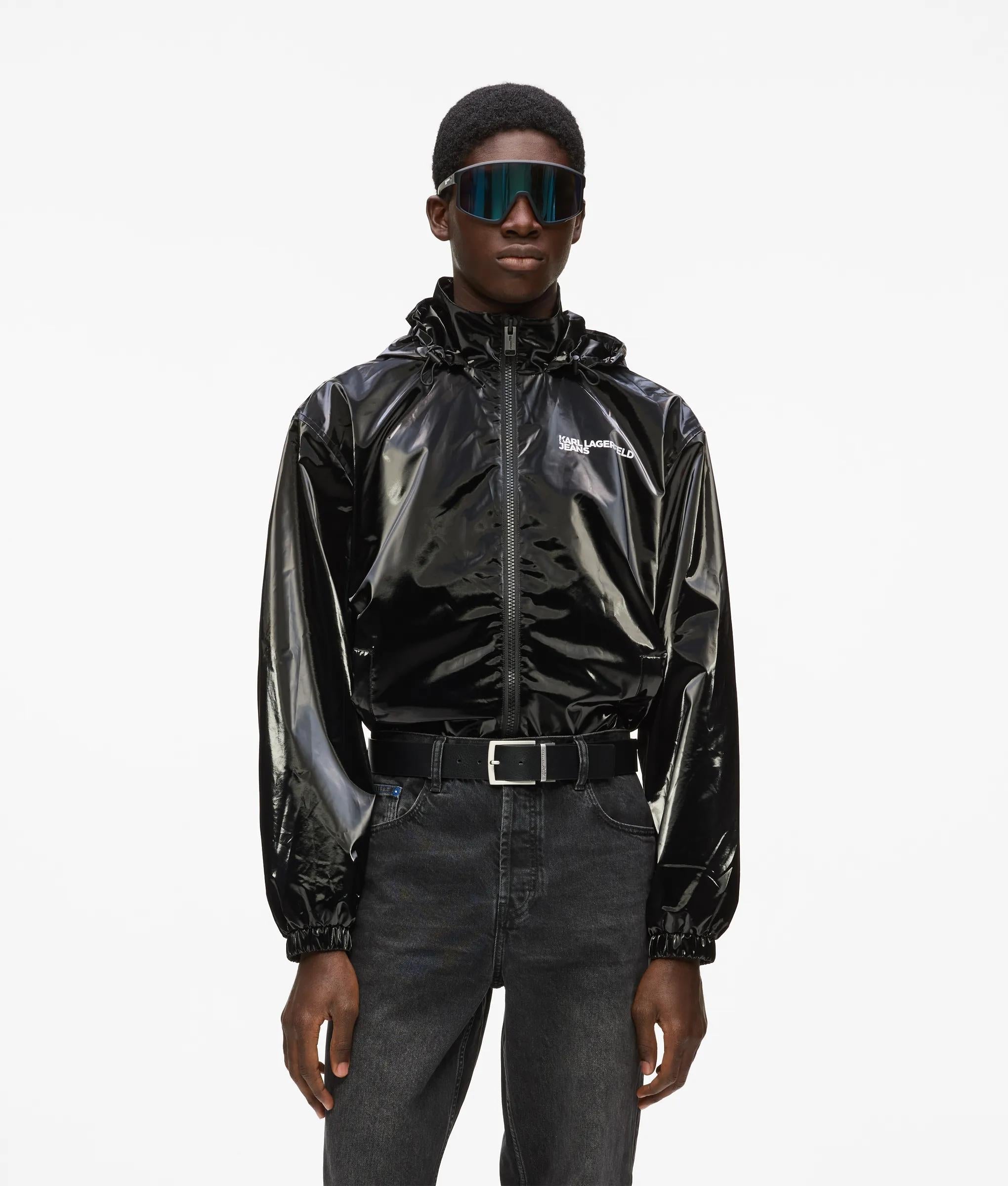 Karl Lagerfeld Shiny Hooded Bomber Jacket Black