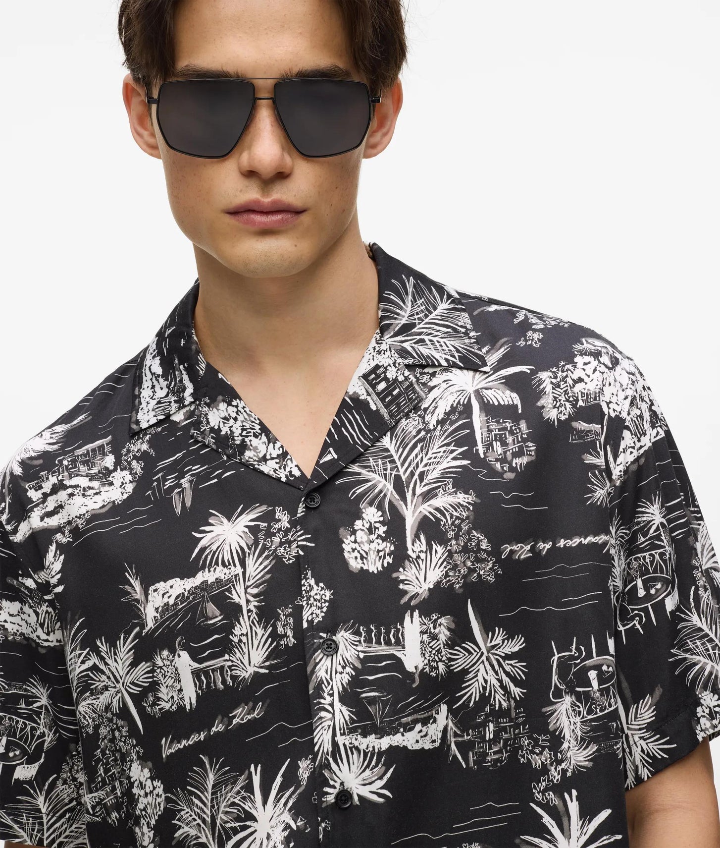 Karl Lagerfeld Short-Sleeved All-Over-Print Shirt Black