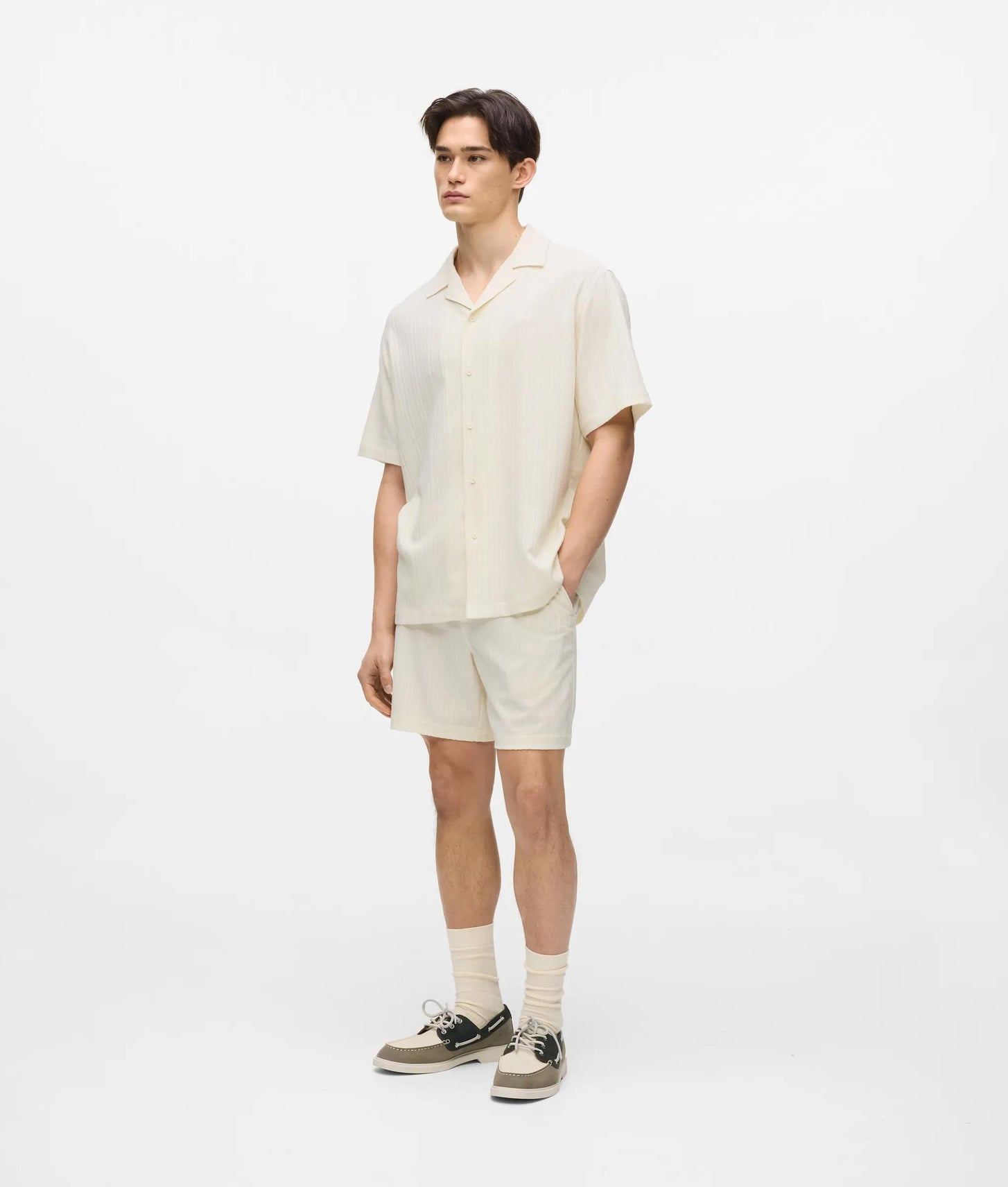 Karl Lagerfeld Textured Short-Sleeved Shirt Cannoli Cream