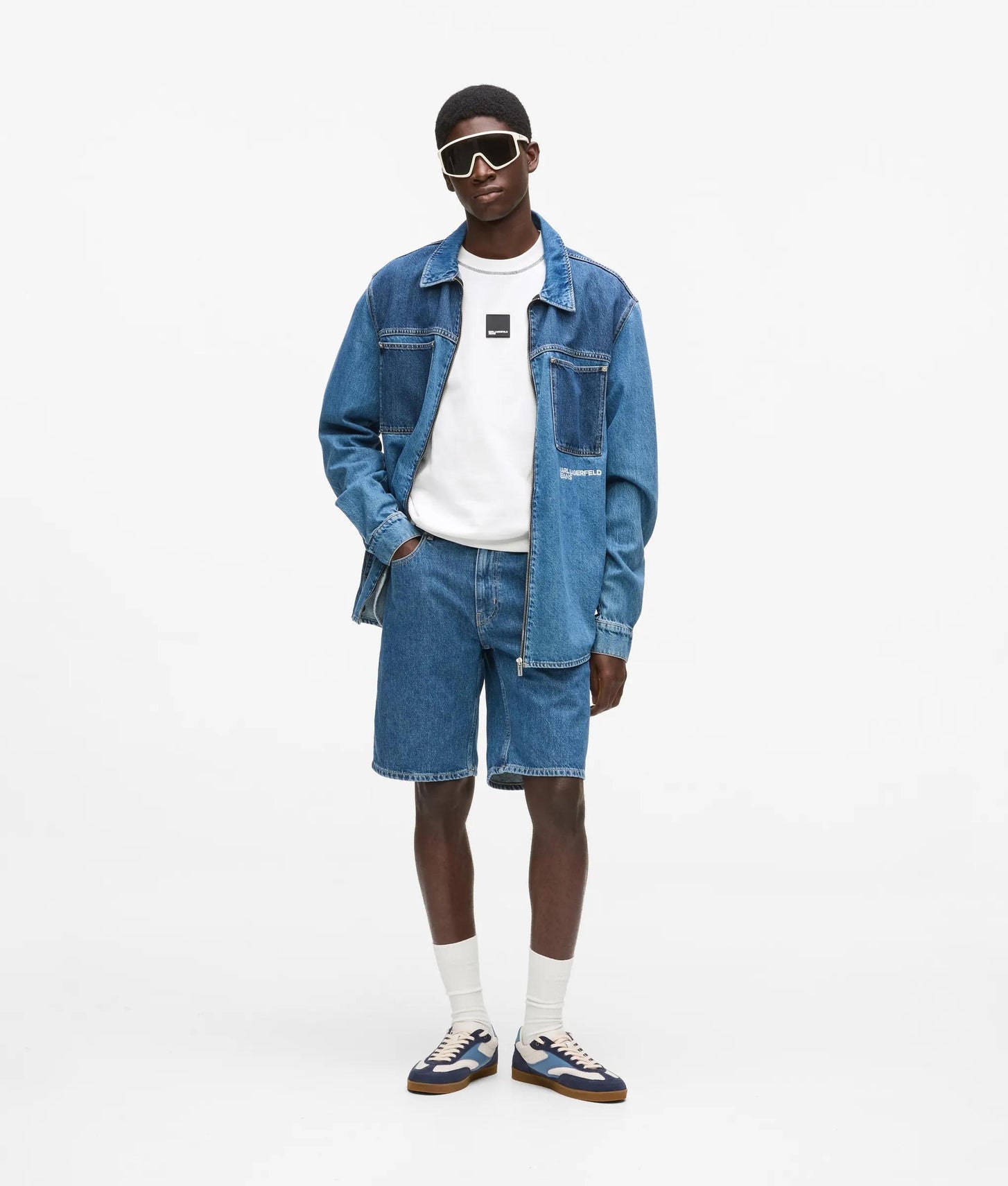 Karl Lagerfeld Two Tone Denim Overshirt Mid Blue Blocked