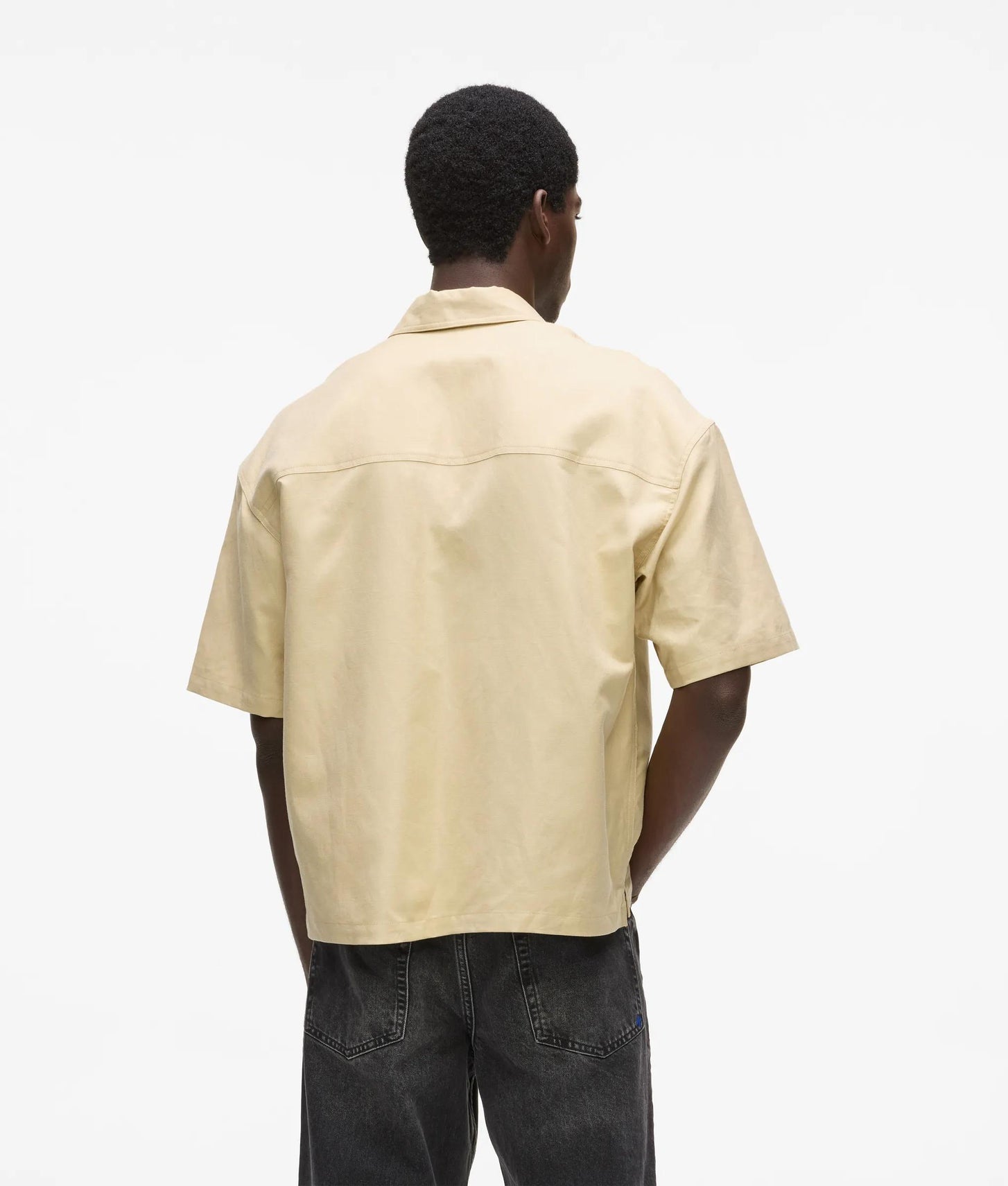 Karl Lagerfeld Short-Sleeved Linen Blend Shirt Pale Khaki