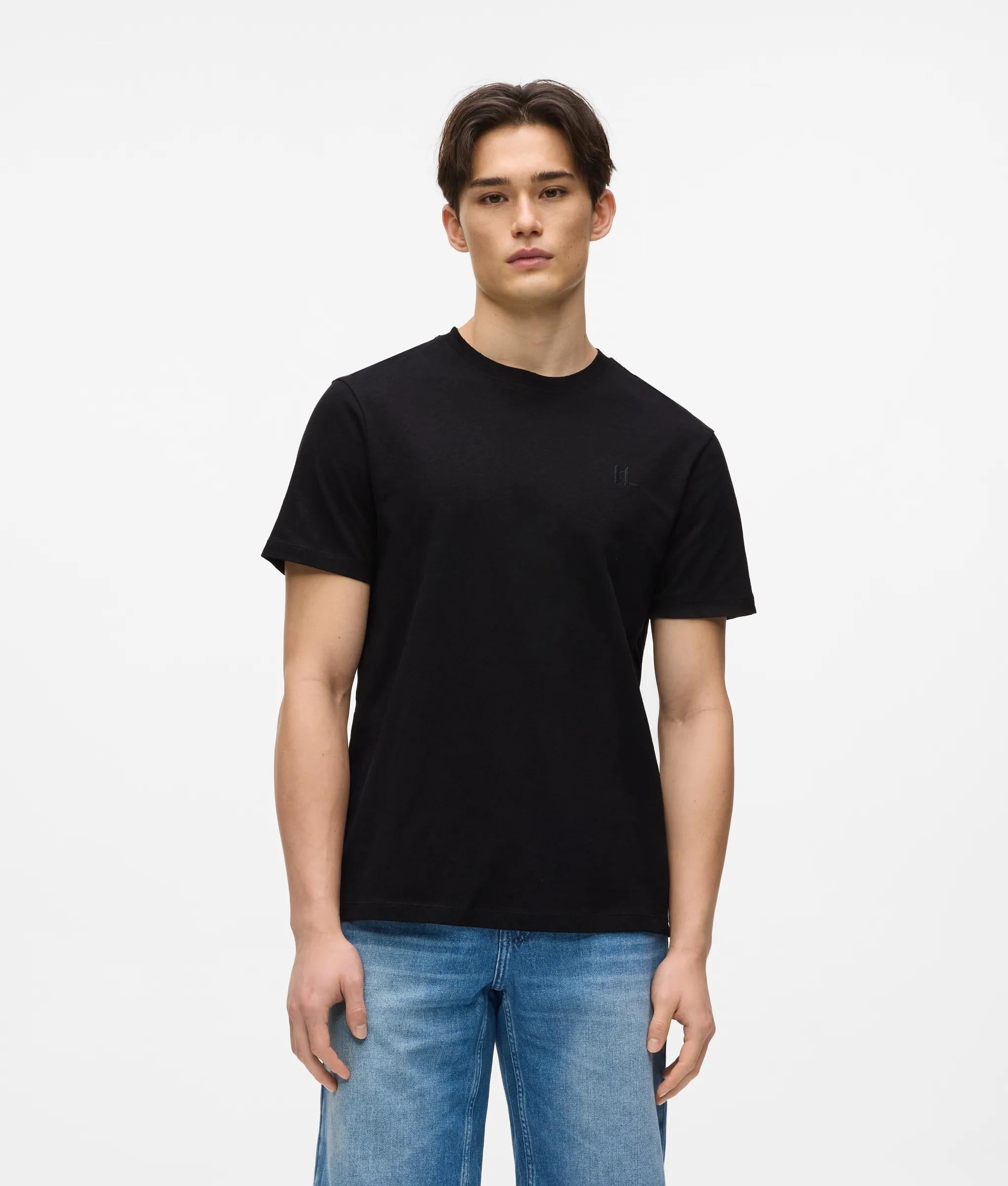 Karl Lagerfeld Monogram Linen Blend T-Shirt Black