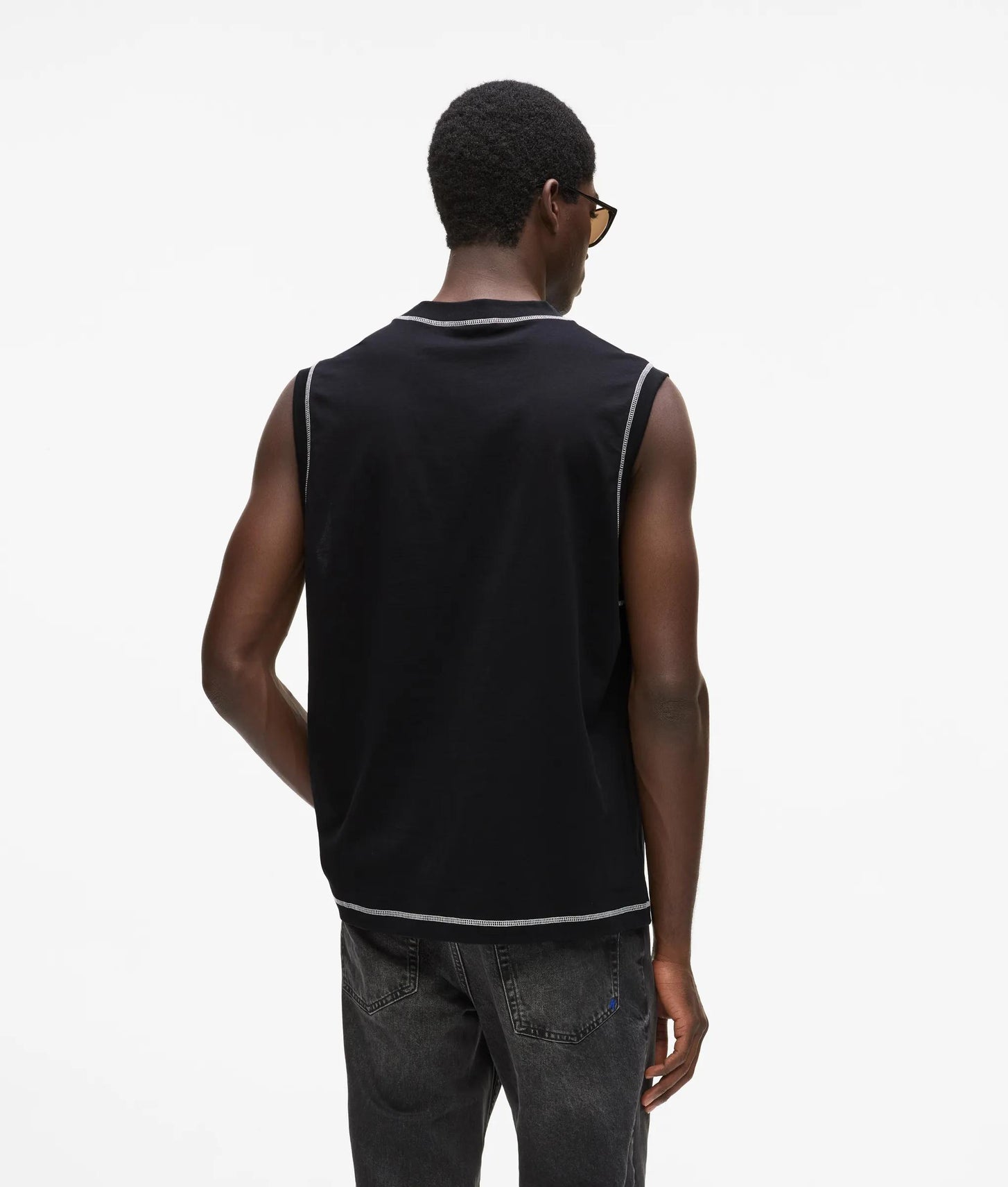 Karl Lagerfeld Relaxed Contrast Stitch Tank Top Black