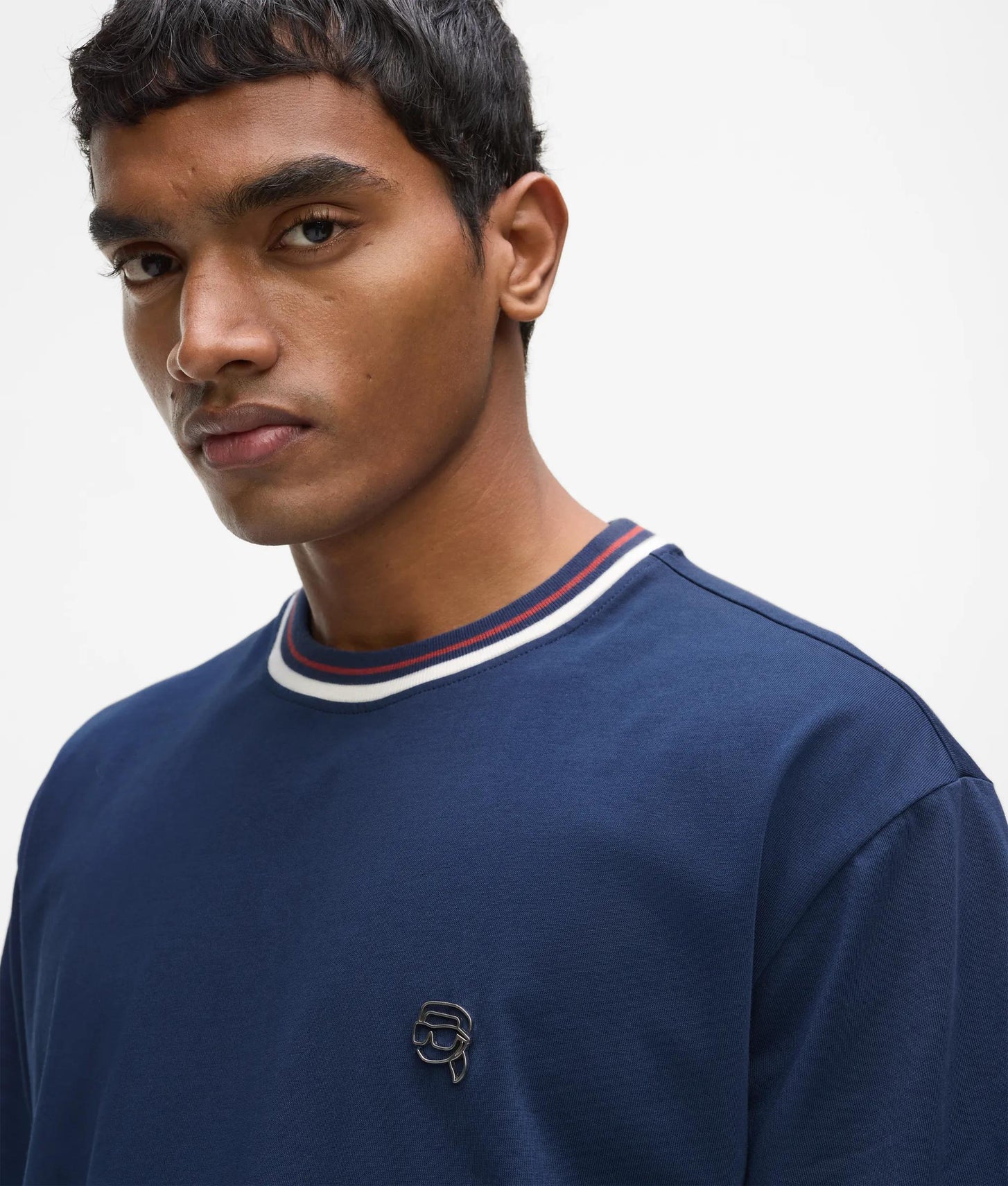 Karl Lagerfeld Ikon Striped Neck T-Shirt Medieval Blue