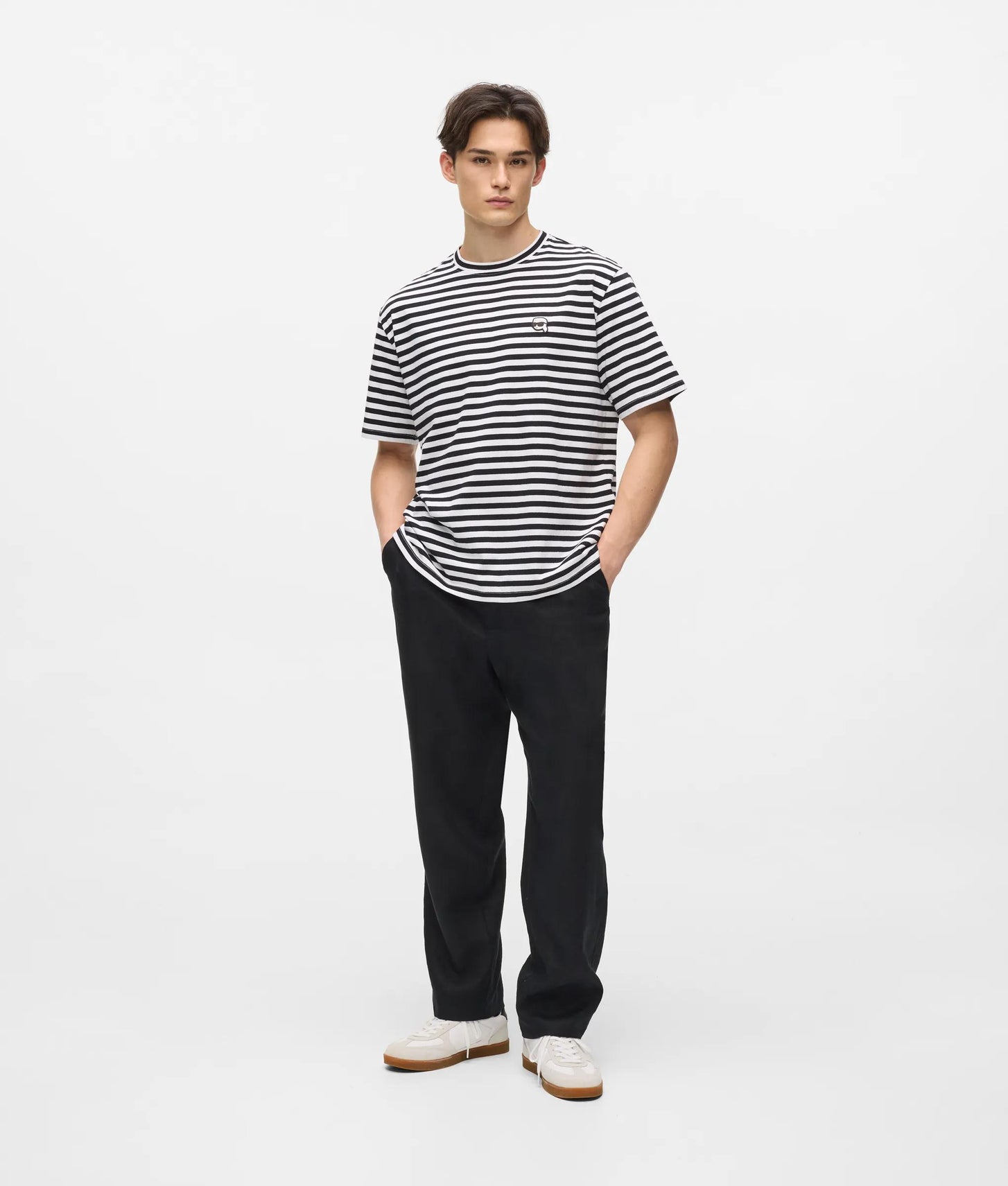 Karl Lagerfeld Ikon Relaxed Striped T-Shirt White/Black