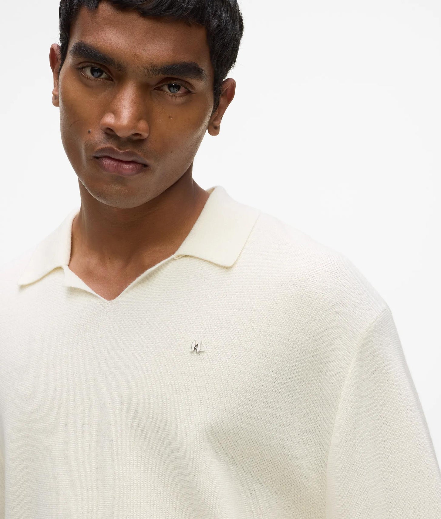 Karl Lagerfeld Knitted Boxy Polo Shirt Cannoli Cream