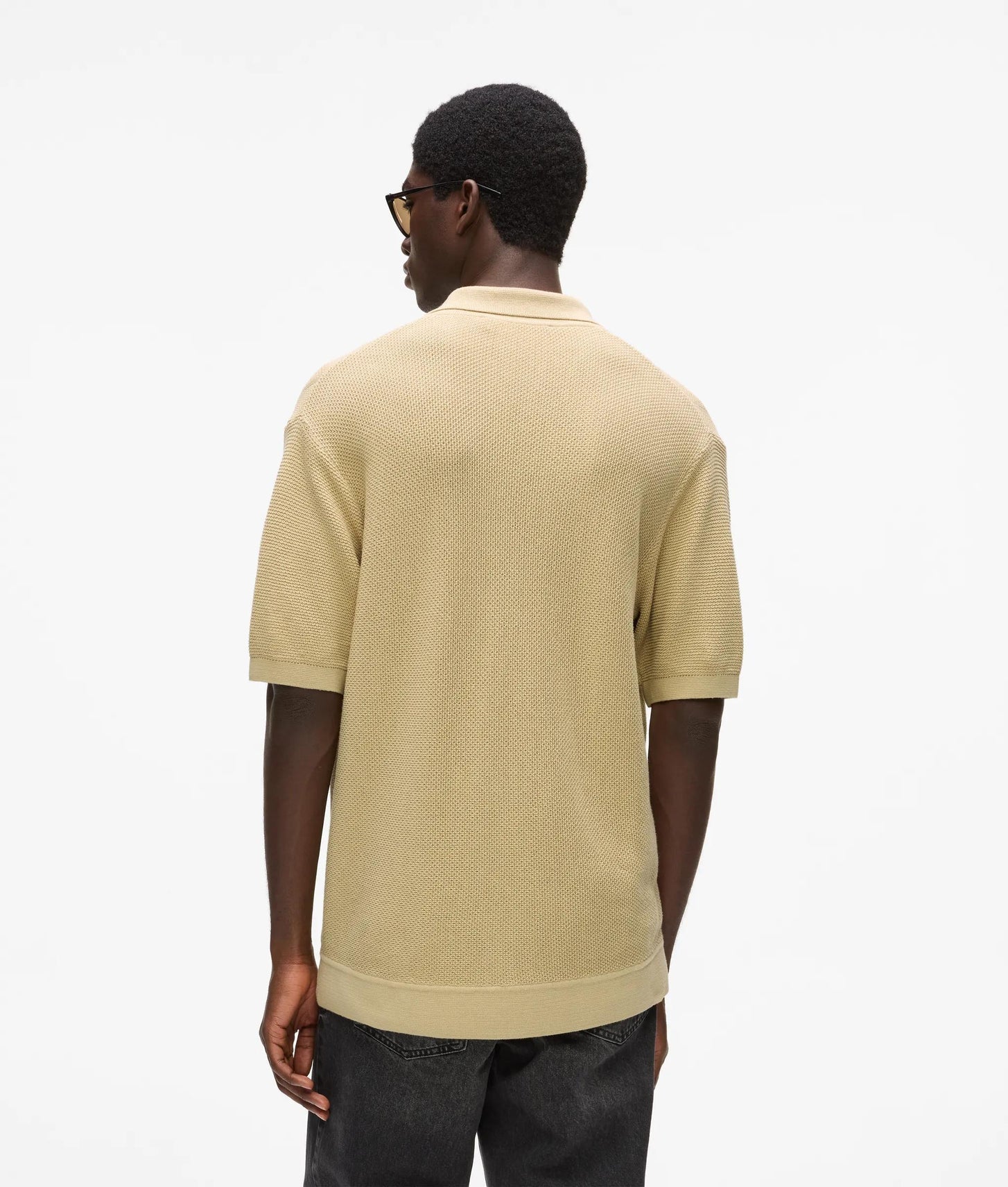 Karl Lagerfeld Short-Sleeved Knit Polo Shirt Pale Khaki