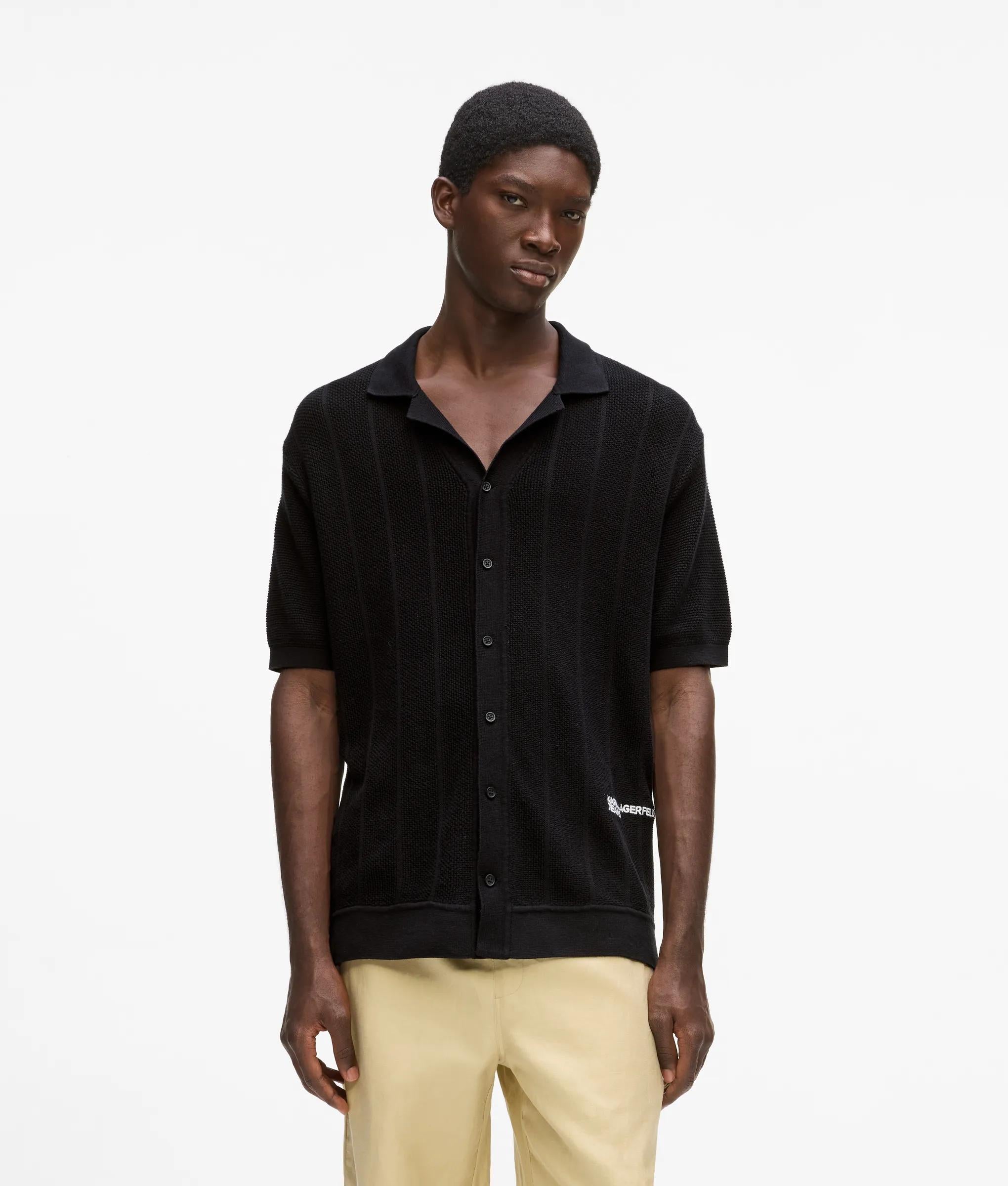 Karl Lagerfeld Short-Sleeved Knit Polo Shirt Black