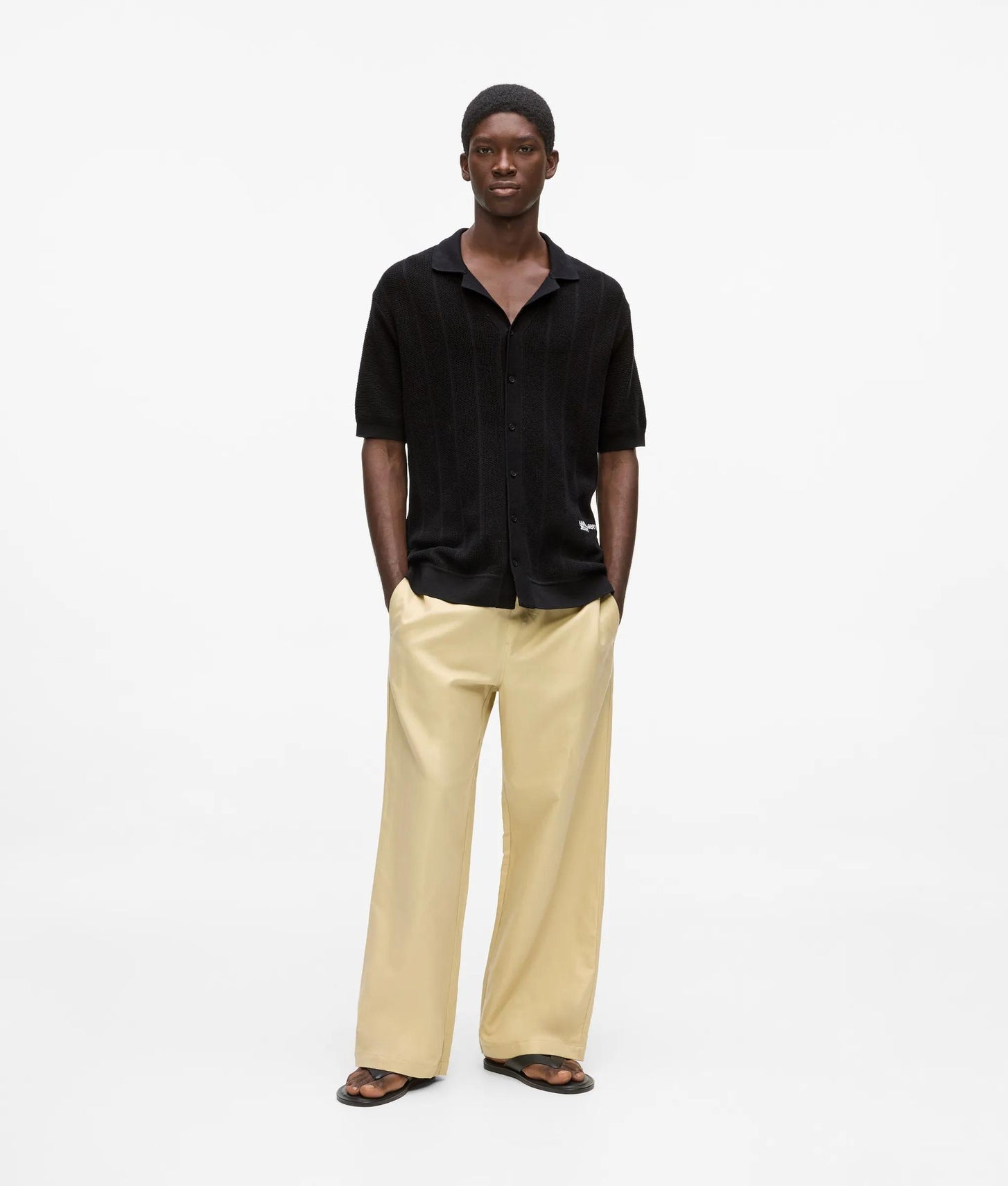 Karl Lagerfeld Short-Sleeved Knit Polo Shirt Black