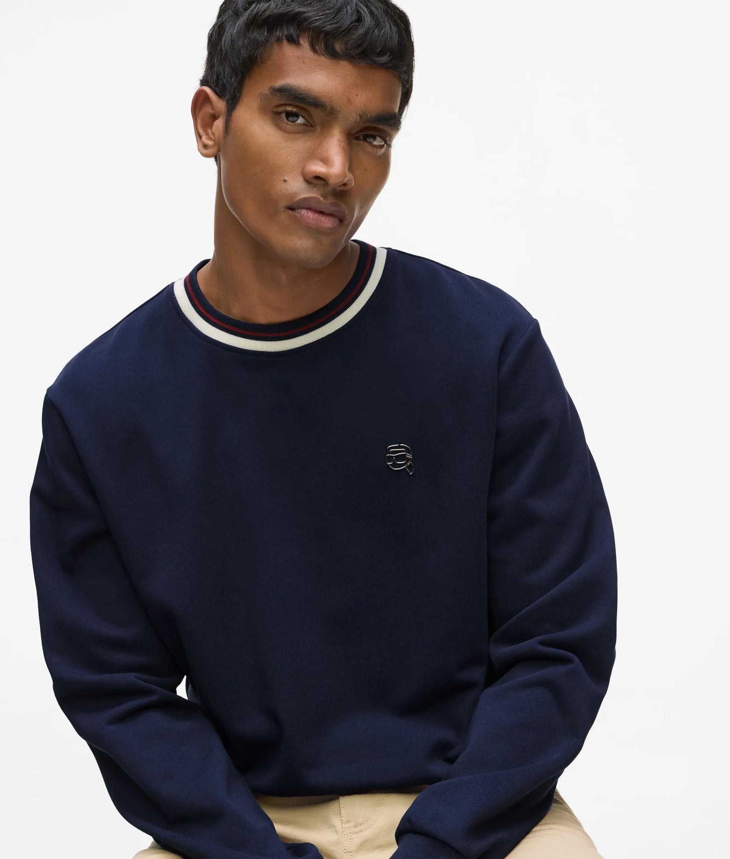 Karl Lagerfeld Ikon Stripe Detail Sweatshirt Medieval Blue