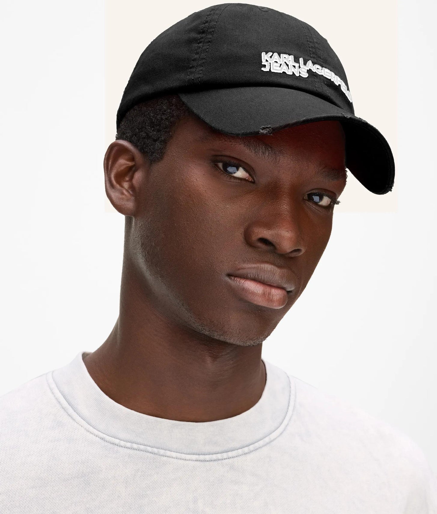 Karl Lagerfeld Distressed Logo Cap Black