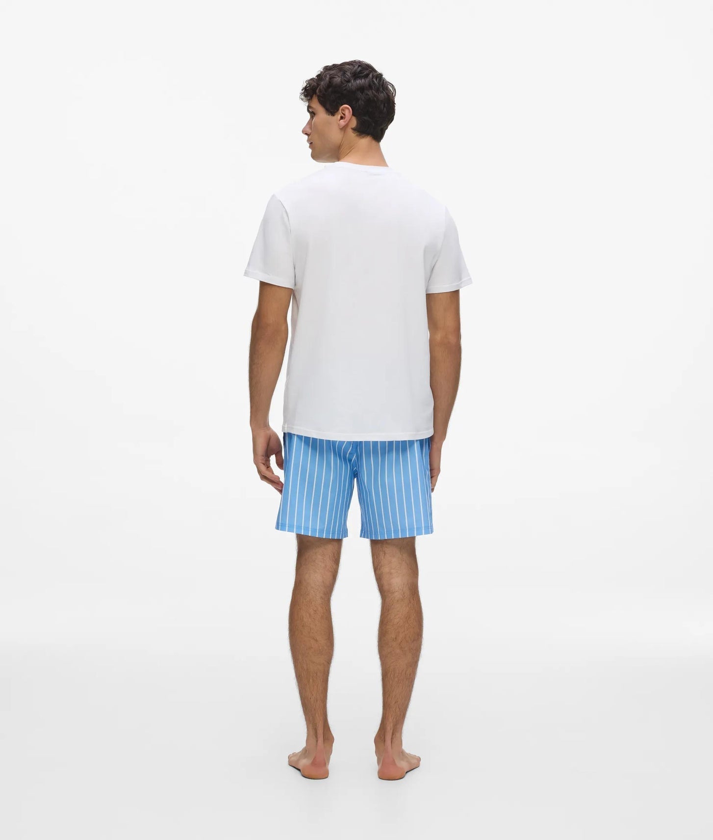 Karl Lagerfeld Striped Shorts Pajama Set White-Pinstripe