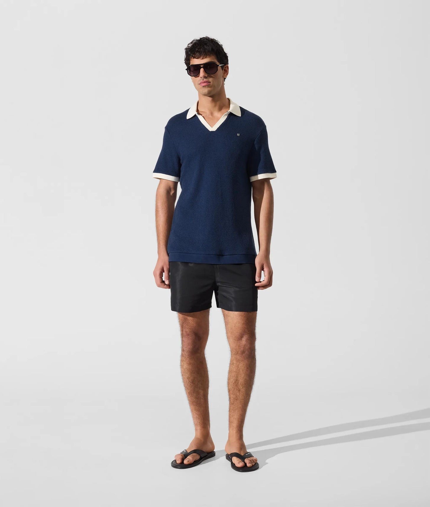 Karl Lagerfeld Metal Monogram Crochet Polo Shirt Medieval Blue
