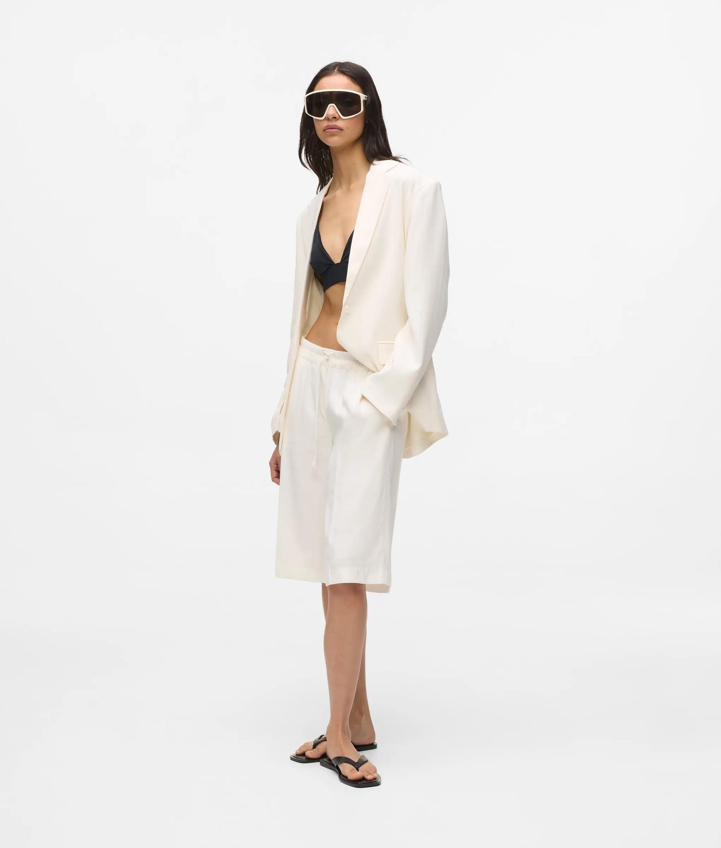 Karl Lagerfeld Linen Blend Bermuda Shorts Off White