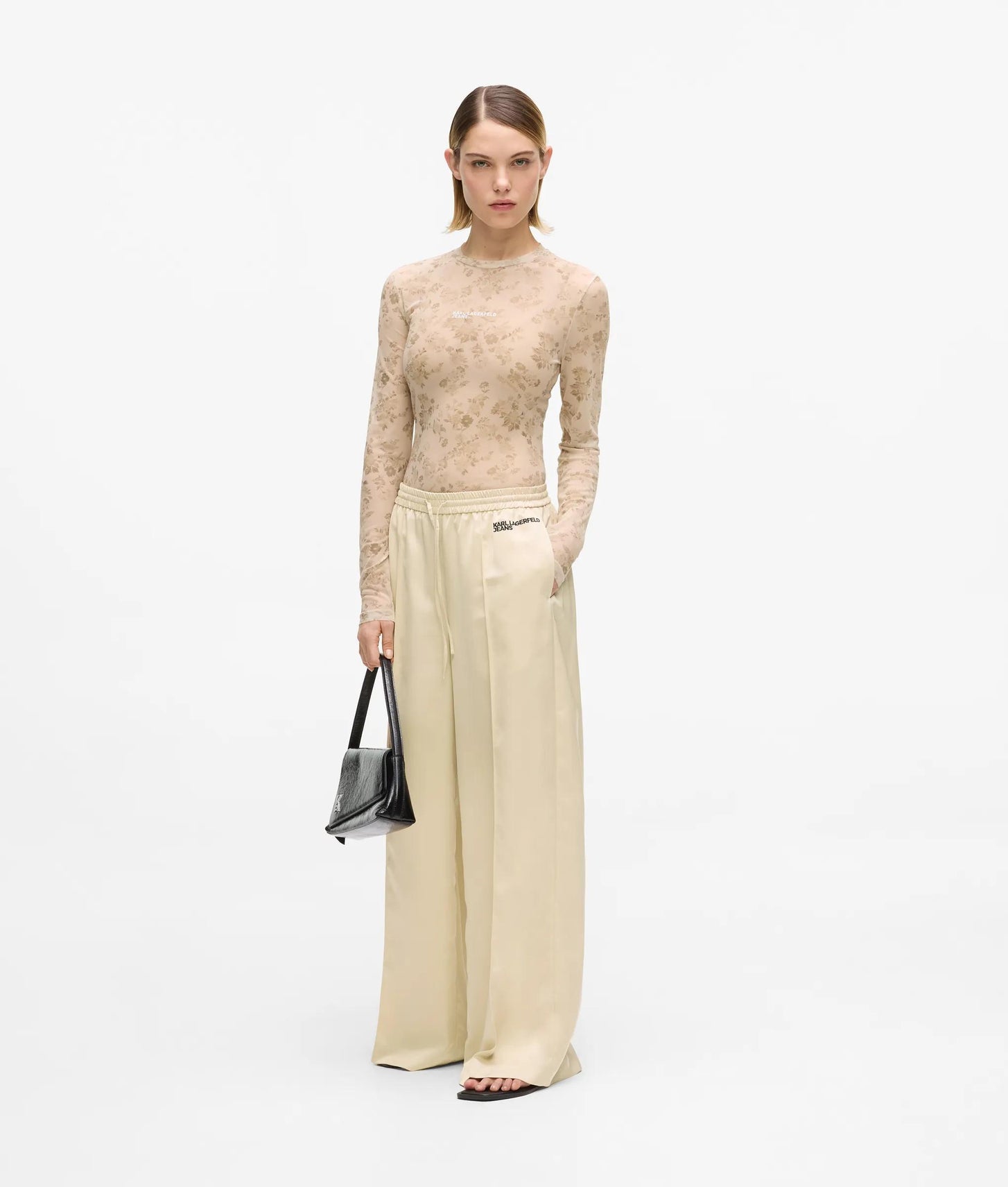 Karl Lagerfeld Wide-Leg Satin Pants Champagne