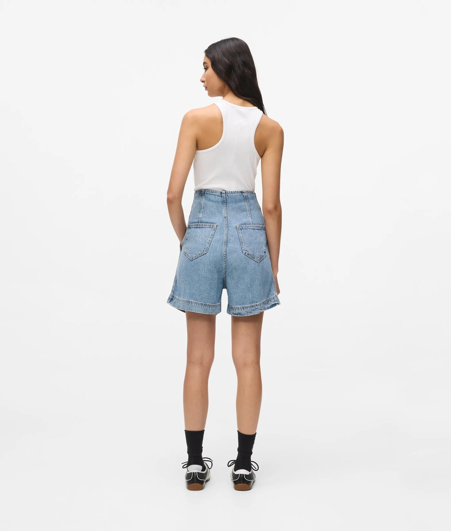 Karl Lagerfeld High-Rise Belted Denim Shorts Washed Mid Blue