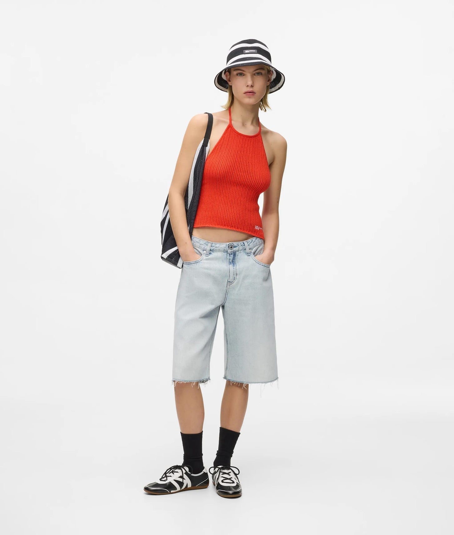 Karl Lagerfeld Relaxed Longline Denim Shorts Sun Light Blue