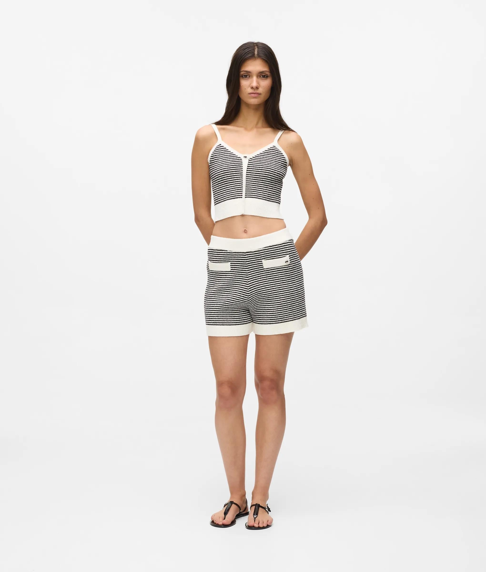 Karl Lagerfeld Ikon Striped Knit Shorts Small Stripe Black-White