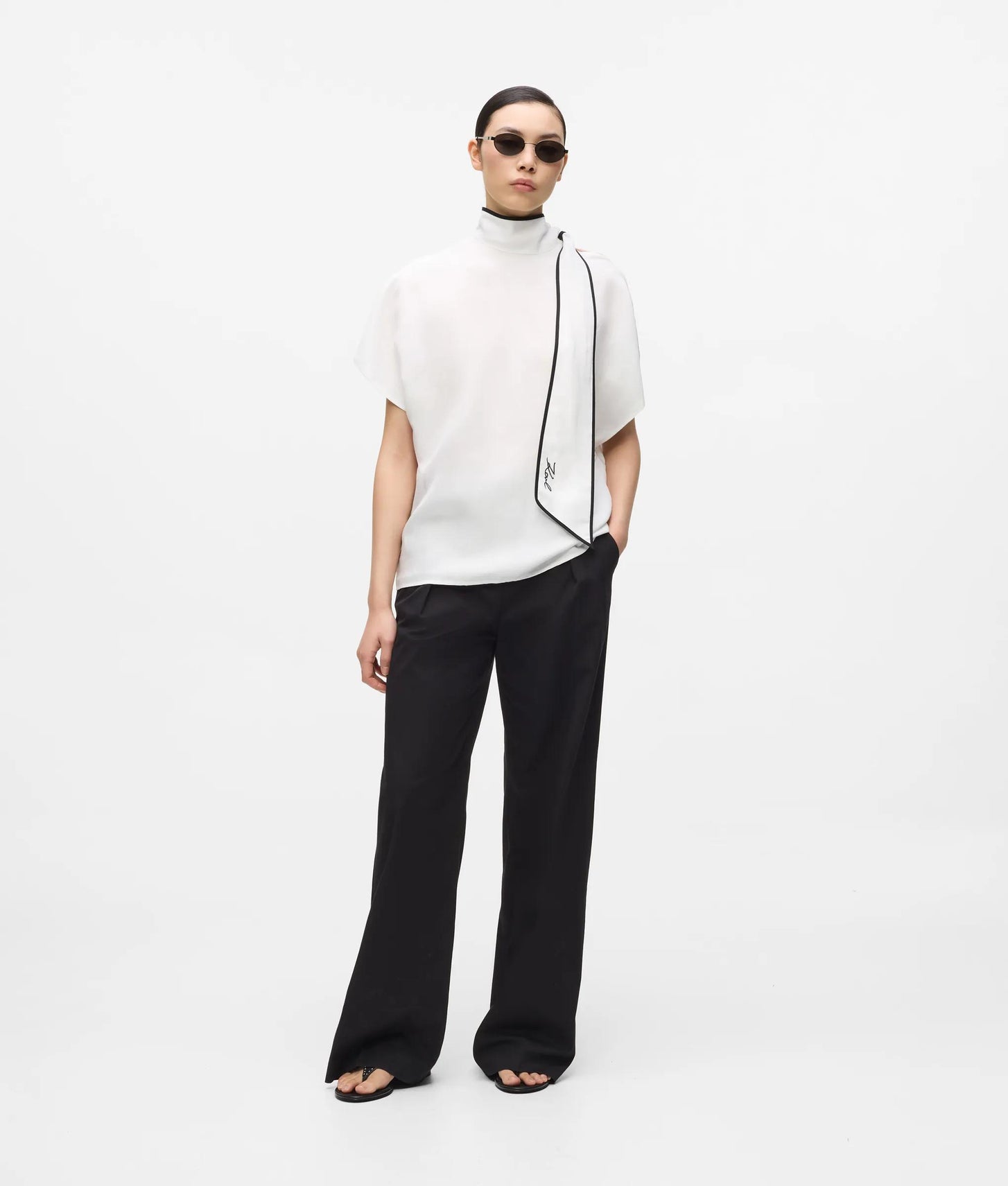 Karl Lagerfeld Linen Blend Pipelined Blouse Pristine