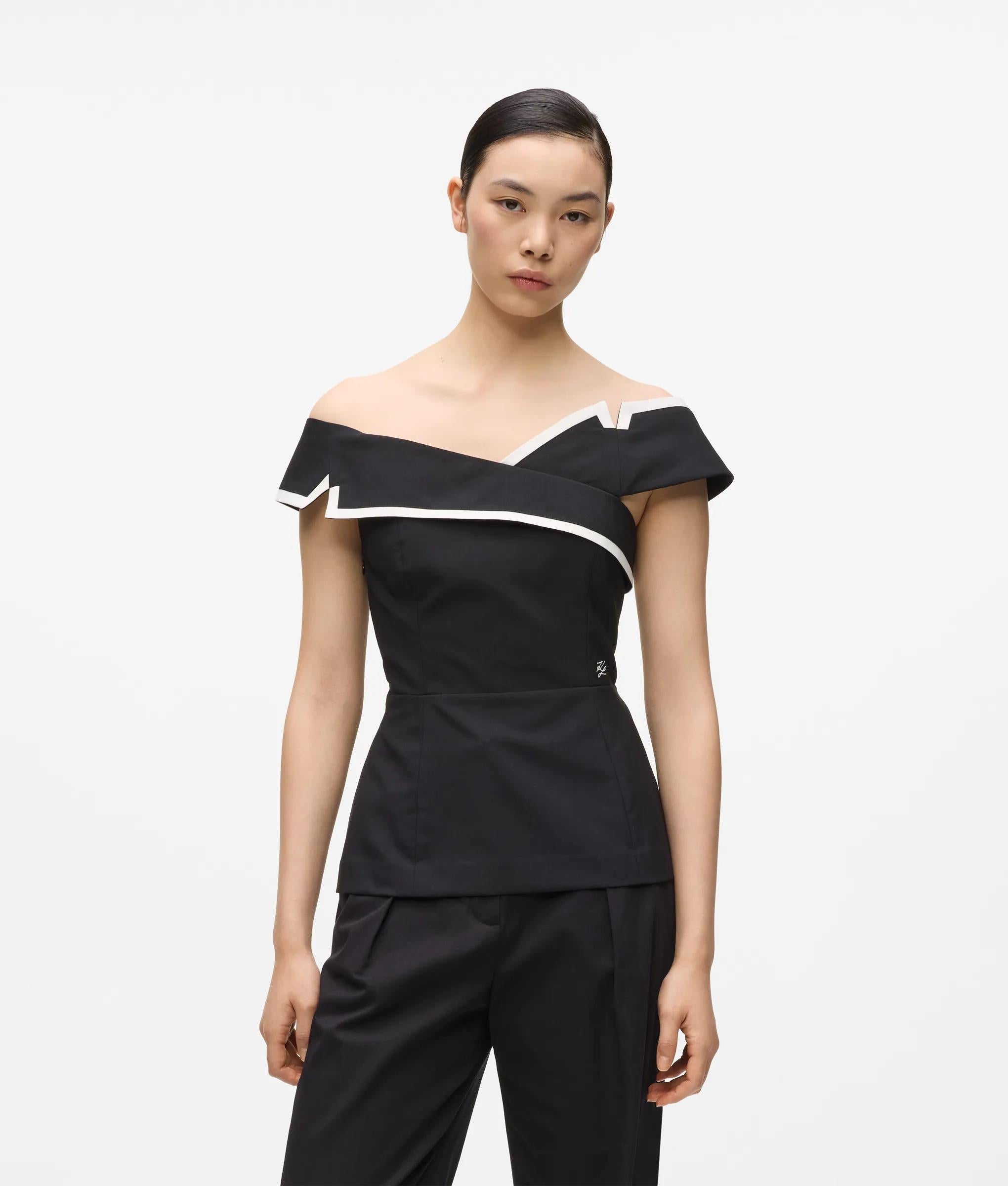 Karl Lagerfeld Tailored Off-Shoulder Top Black