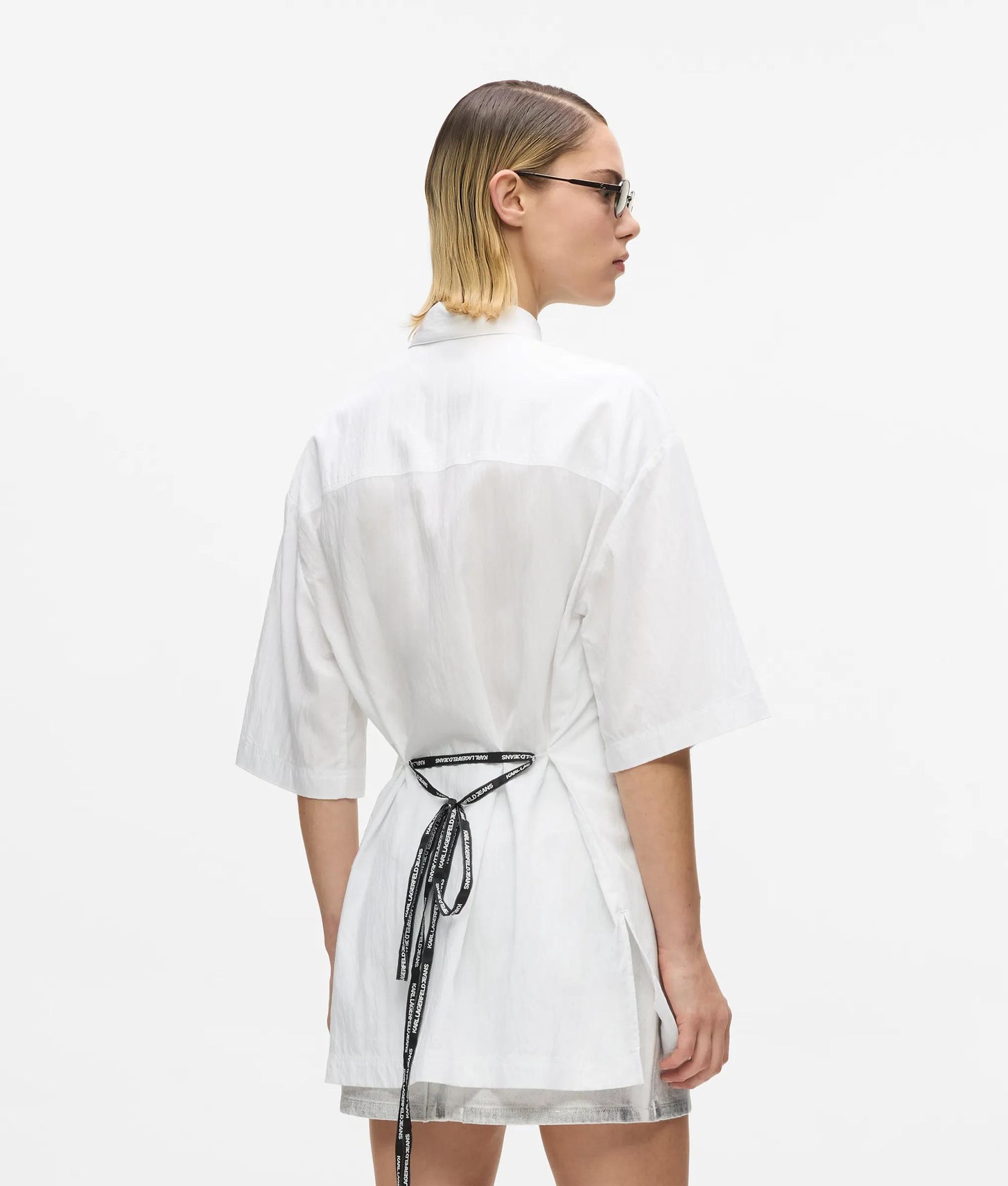 Karl Lagerfeld Short-Sleeved Tie Waist Shirt White