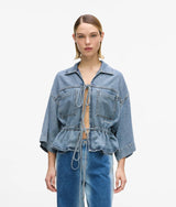 Karl Lagerfeld Short-Sleeved Tie Front Denim Shirt Washed Mid Blue