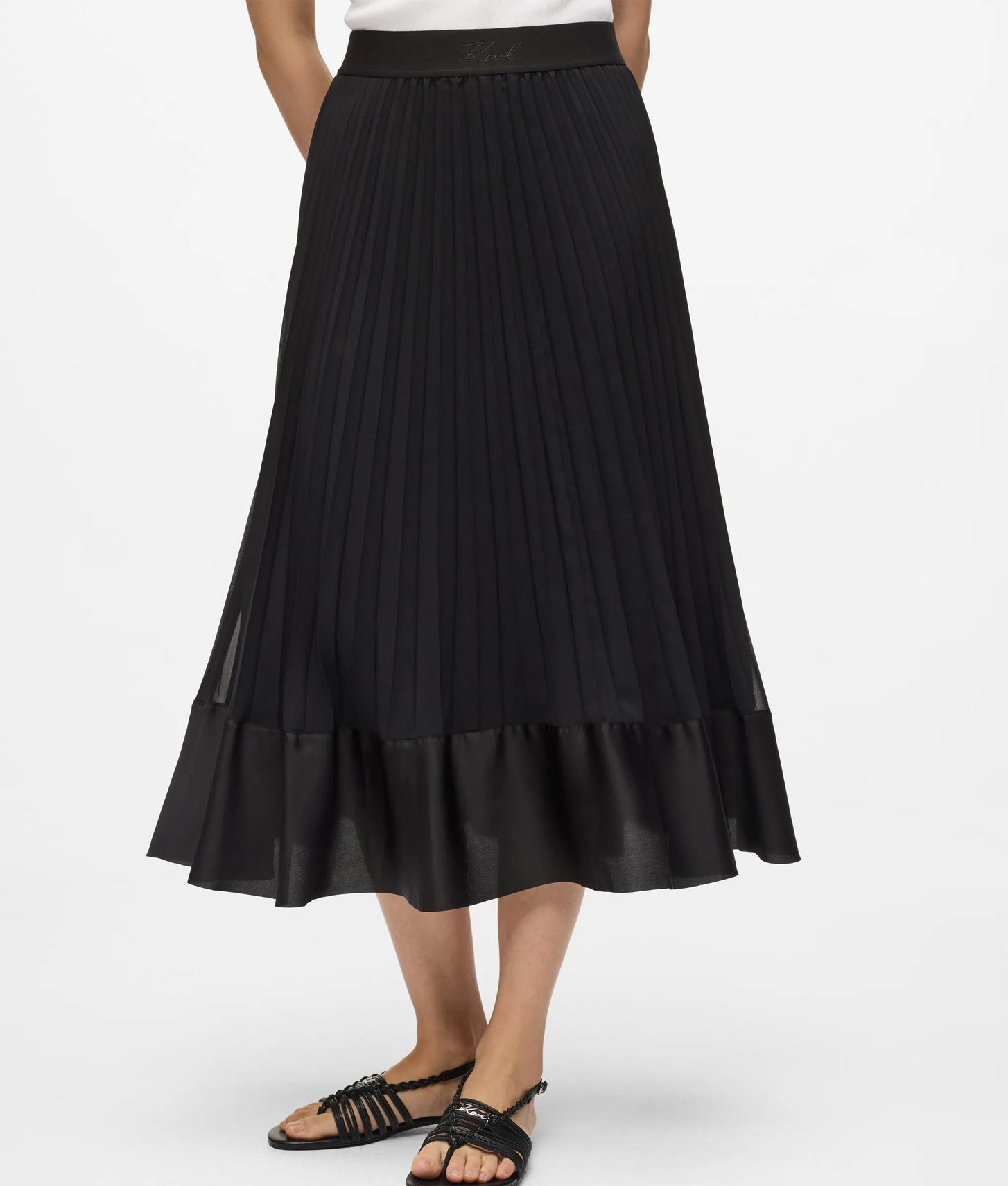 Karl Lagerfeld Satin Pleated Skirt Black