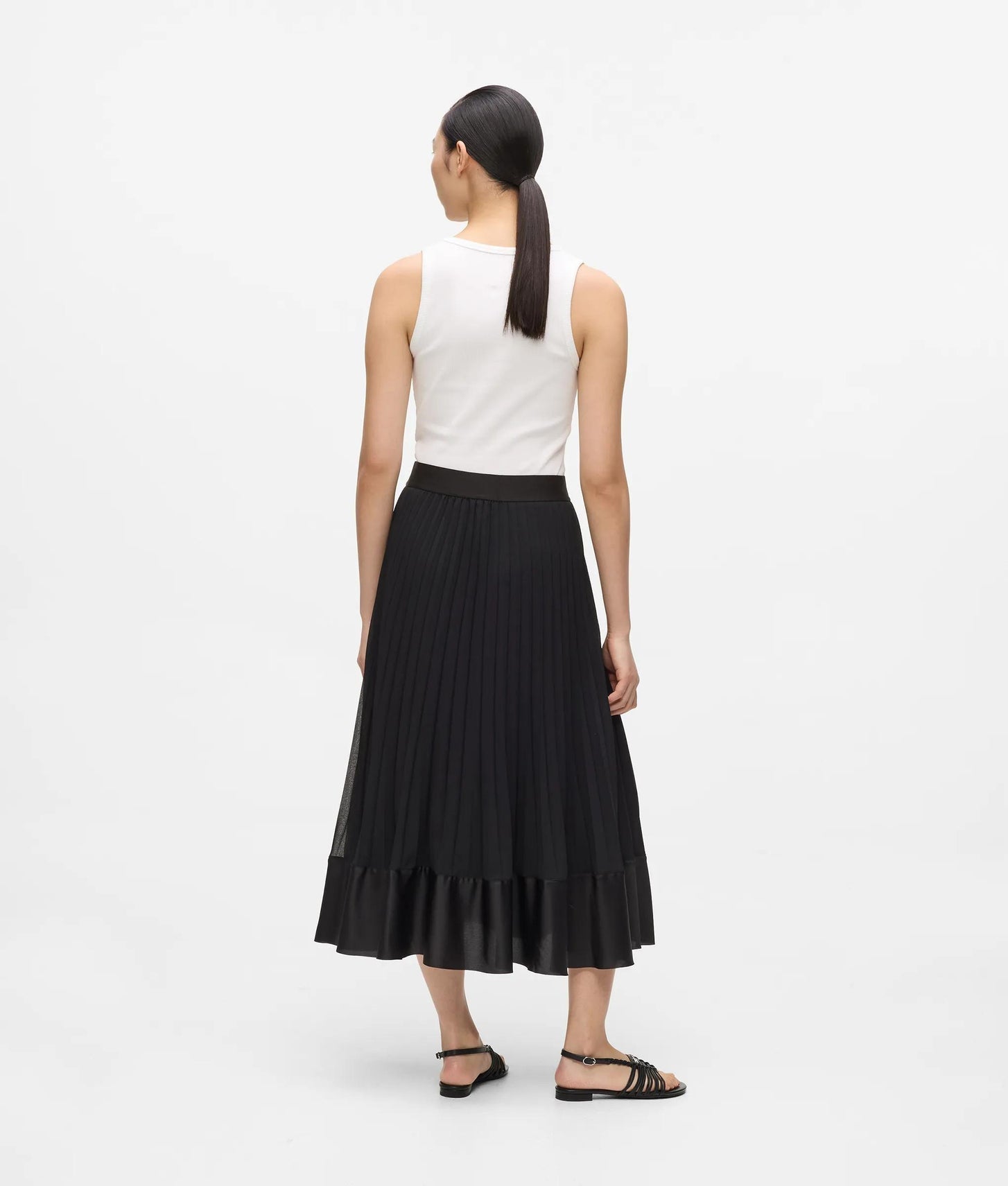 Karl Lagerfeld Satin Pleated Skirt Black