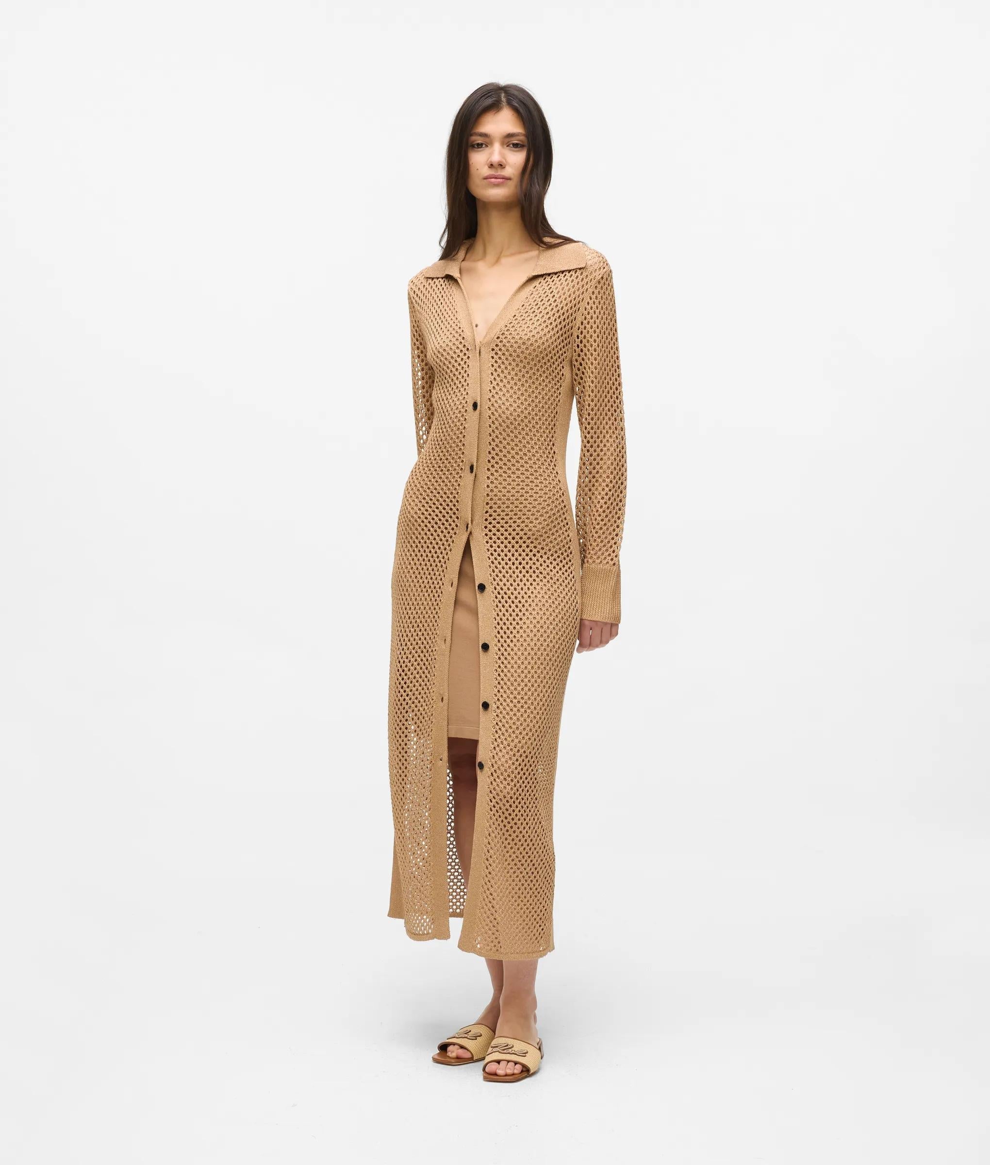 Karl Lagerfeld Crochet Knit Dress Nougat