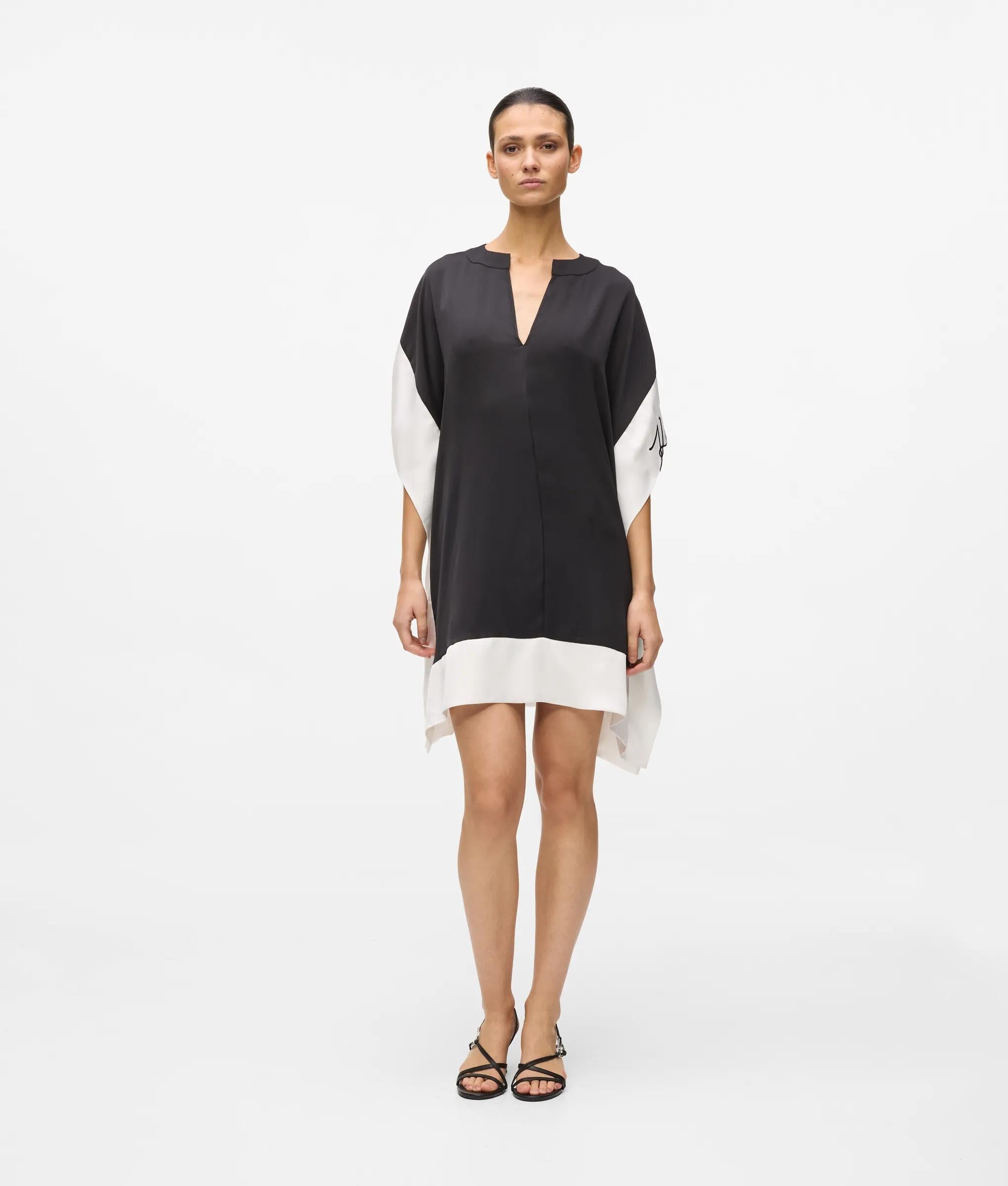 Karl Lagerfeld Signature Wide Sleeve Dress White/Black
