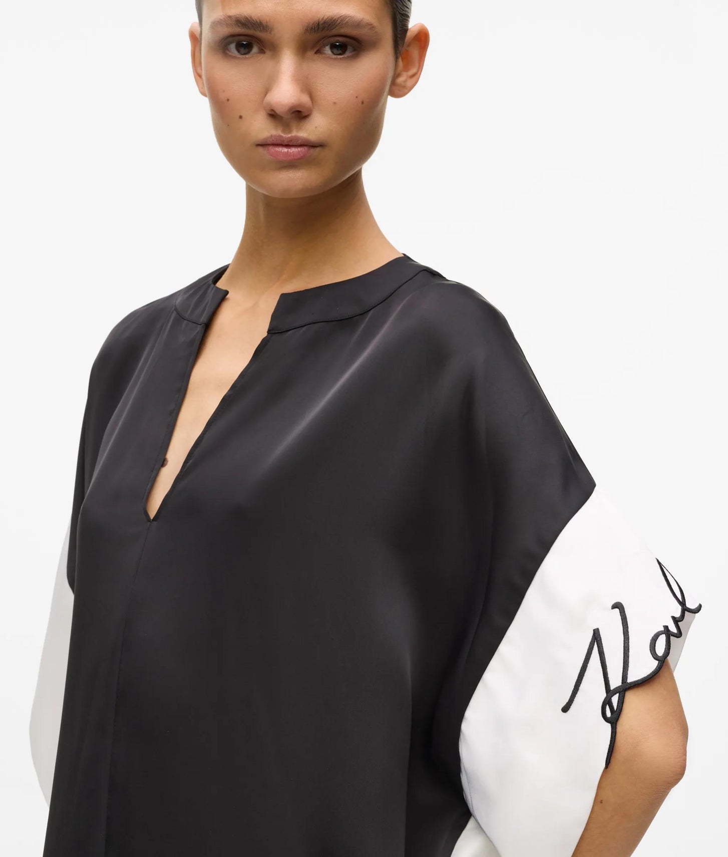 Karl Lagerfeld Signature Wide Sleeve Dress White/Black
