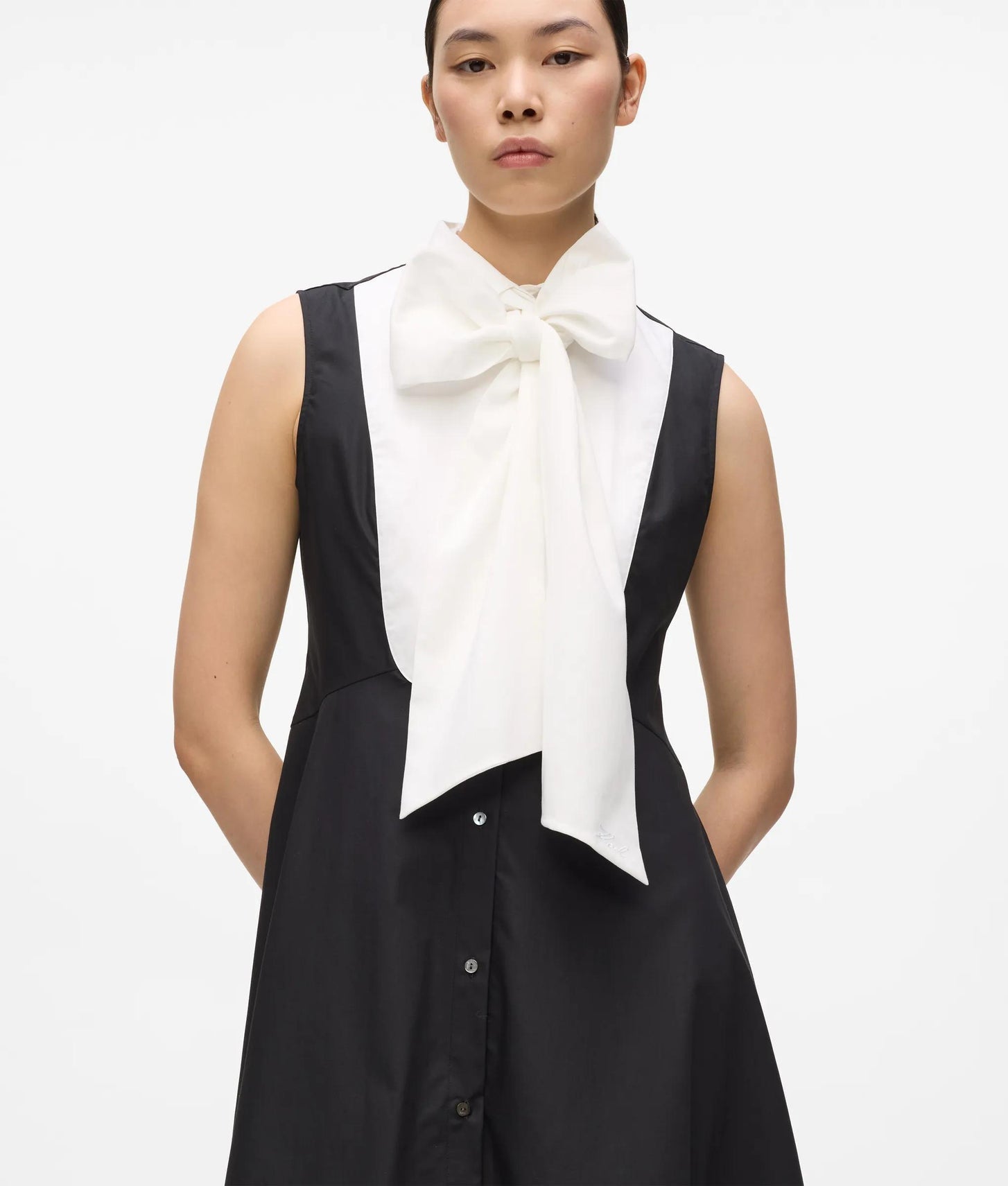 Karl Lagerfeld Bow Detail Shirt Dress White/Black