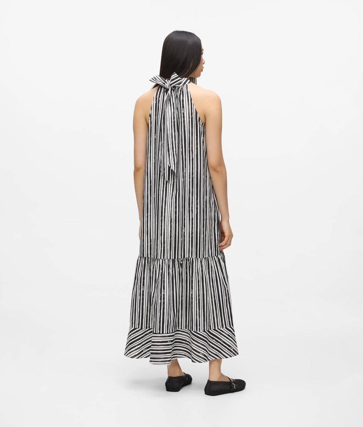 Karl Lagerfeld Striped Halterneck Maxi Dress Black Stripes