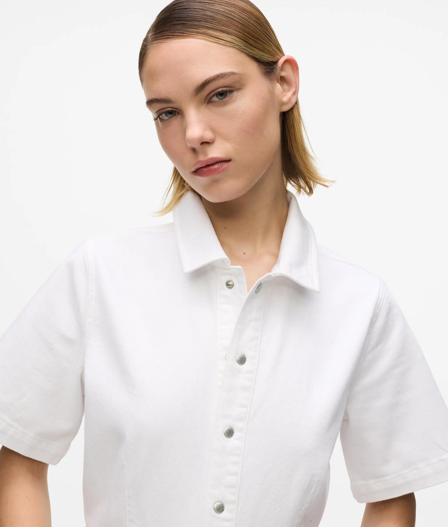 Karl Lagerfeld Short-Sleeved White Denim Dress White Denim