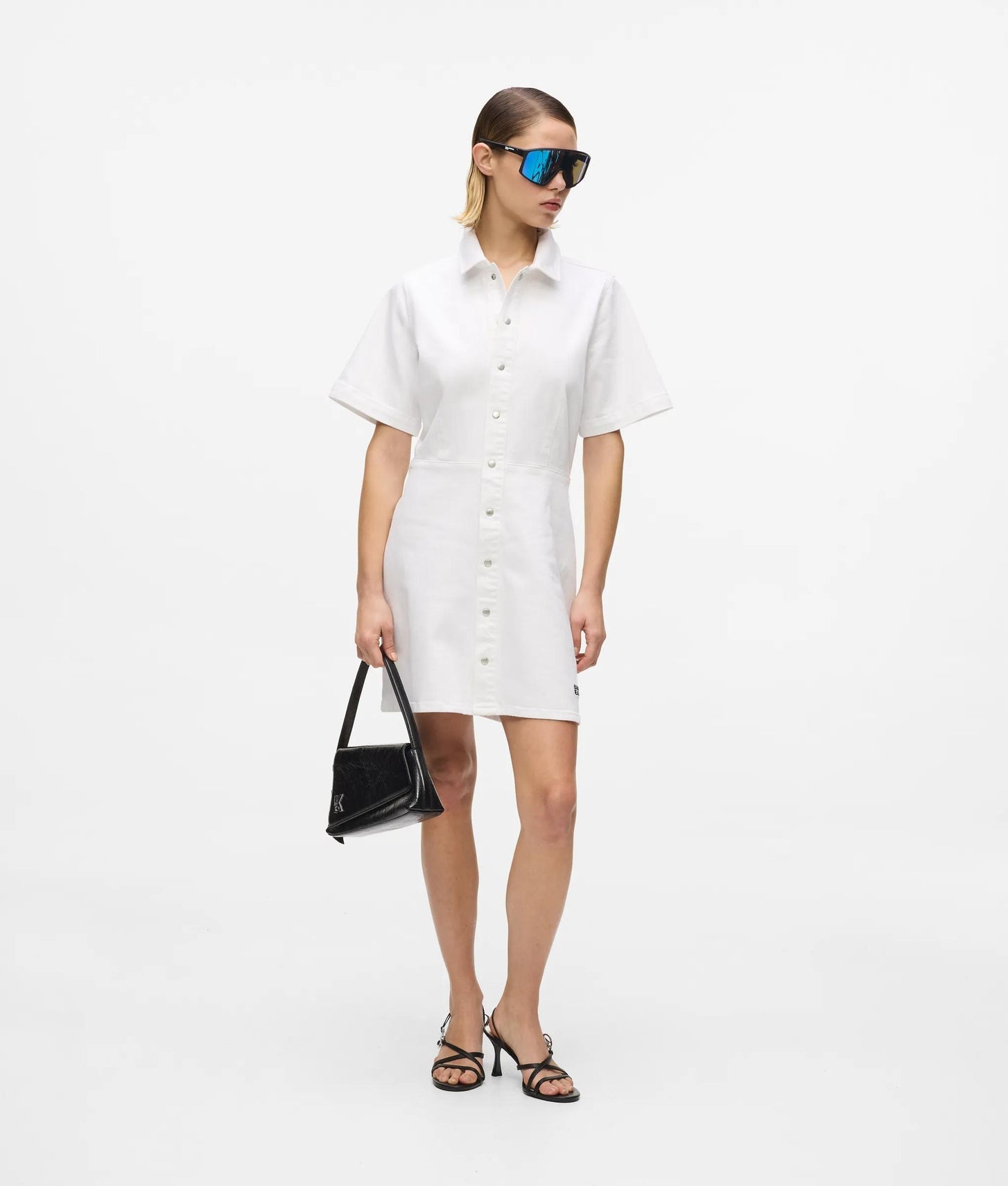 Karl Lagerfeld Short-Sleeved White Denim Dress White Denim