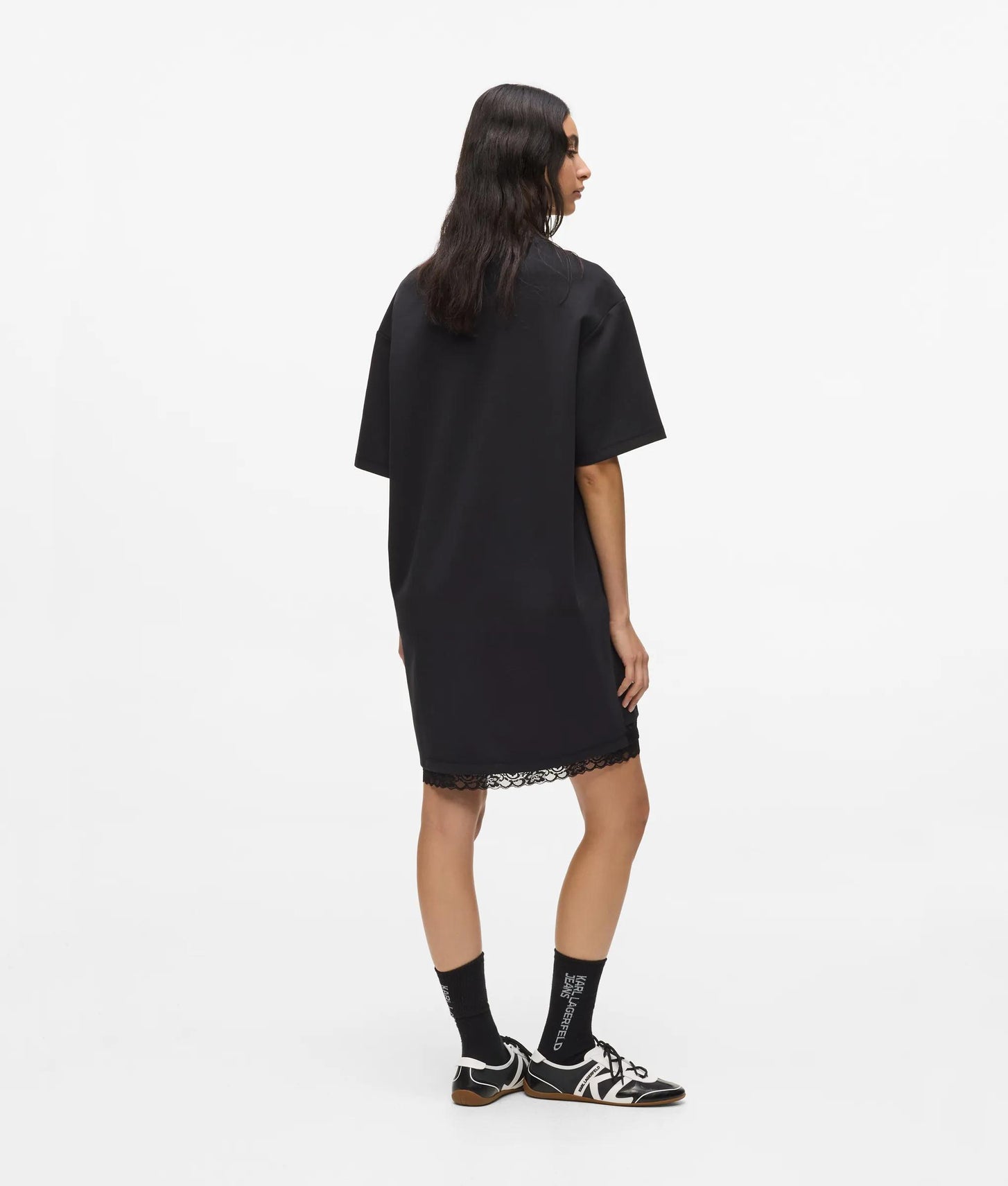 Karl Lagerfeld Lace Hem Relaxed T-Shirt Dress Black