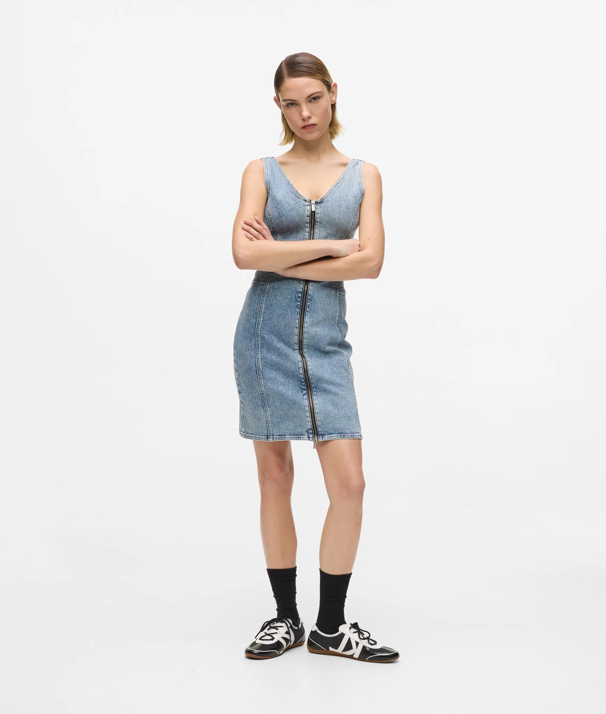 Karl Lagerfeld V-Neck Denim Dress Vintage Light Blue