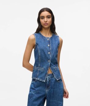 Karl Lagerfeld Dual-Layer Denim Mini Skirt Mid Blue Blocked