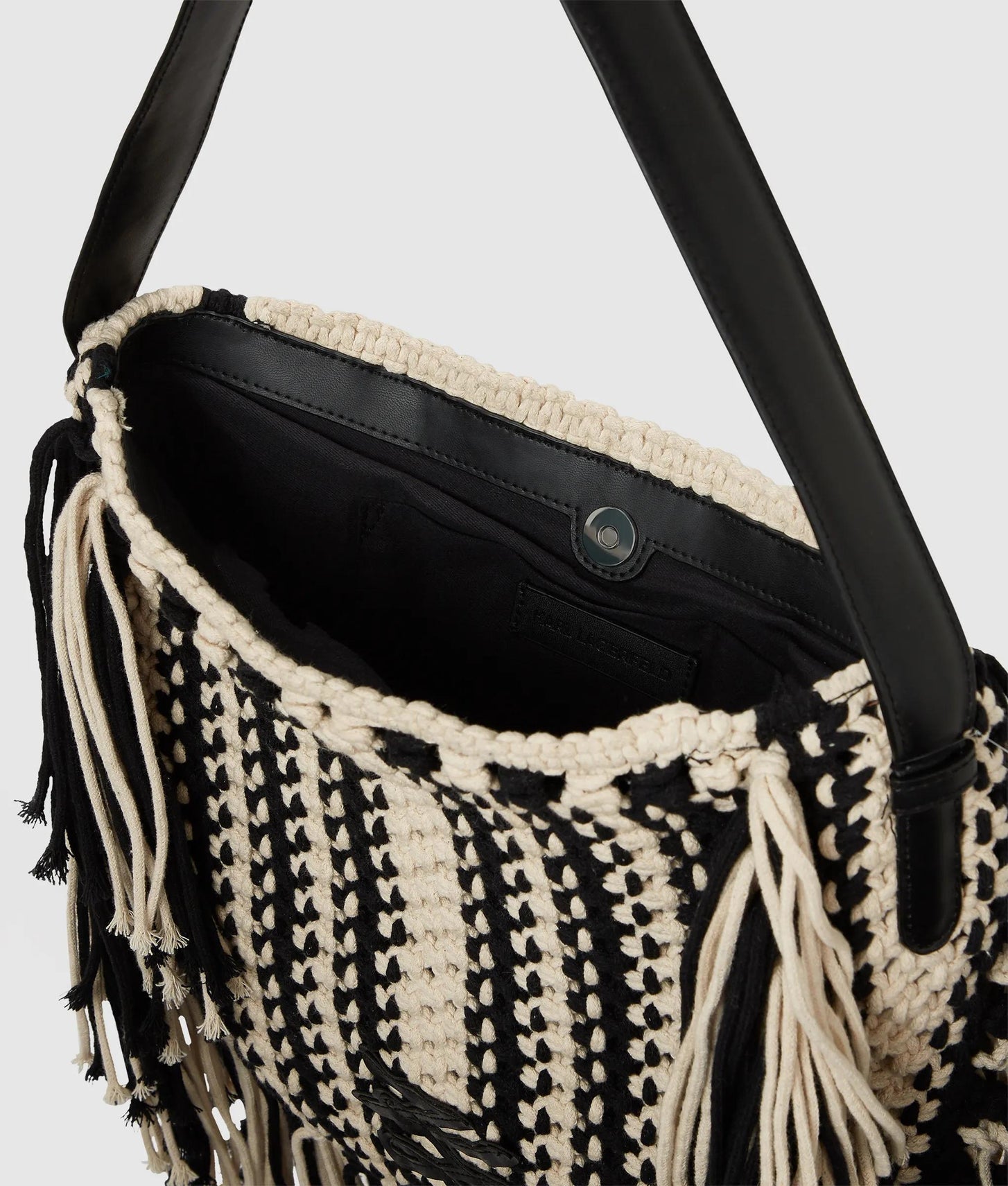 KarlLagerfeld Kautograph Fringe Shoulder Bag Black/White
