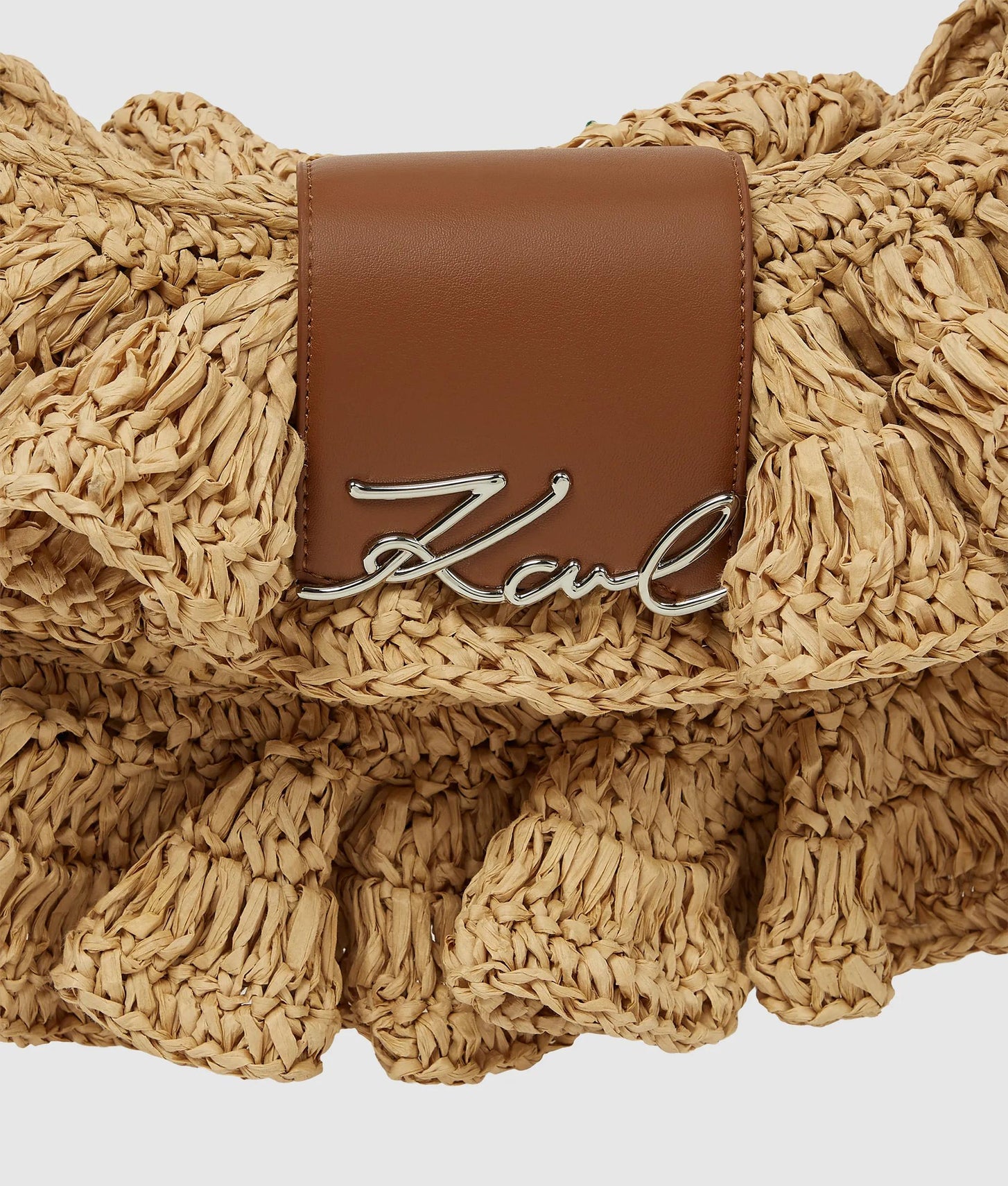 KarlLagerfeld Ksignature Ruffle Shoulder Bag Natural-Tan
