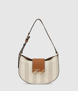 KarlLagerfeld Ksignature Striped Shoulder Bag Natural Canvas Tan