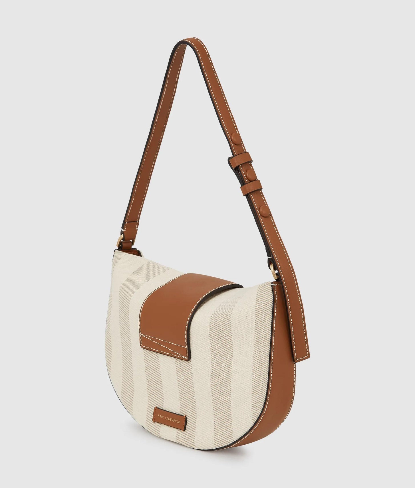 KarlLagerfeld Ksignature Striped Shoulder Bag Natural Canvas Tan