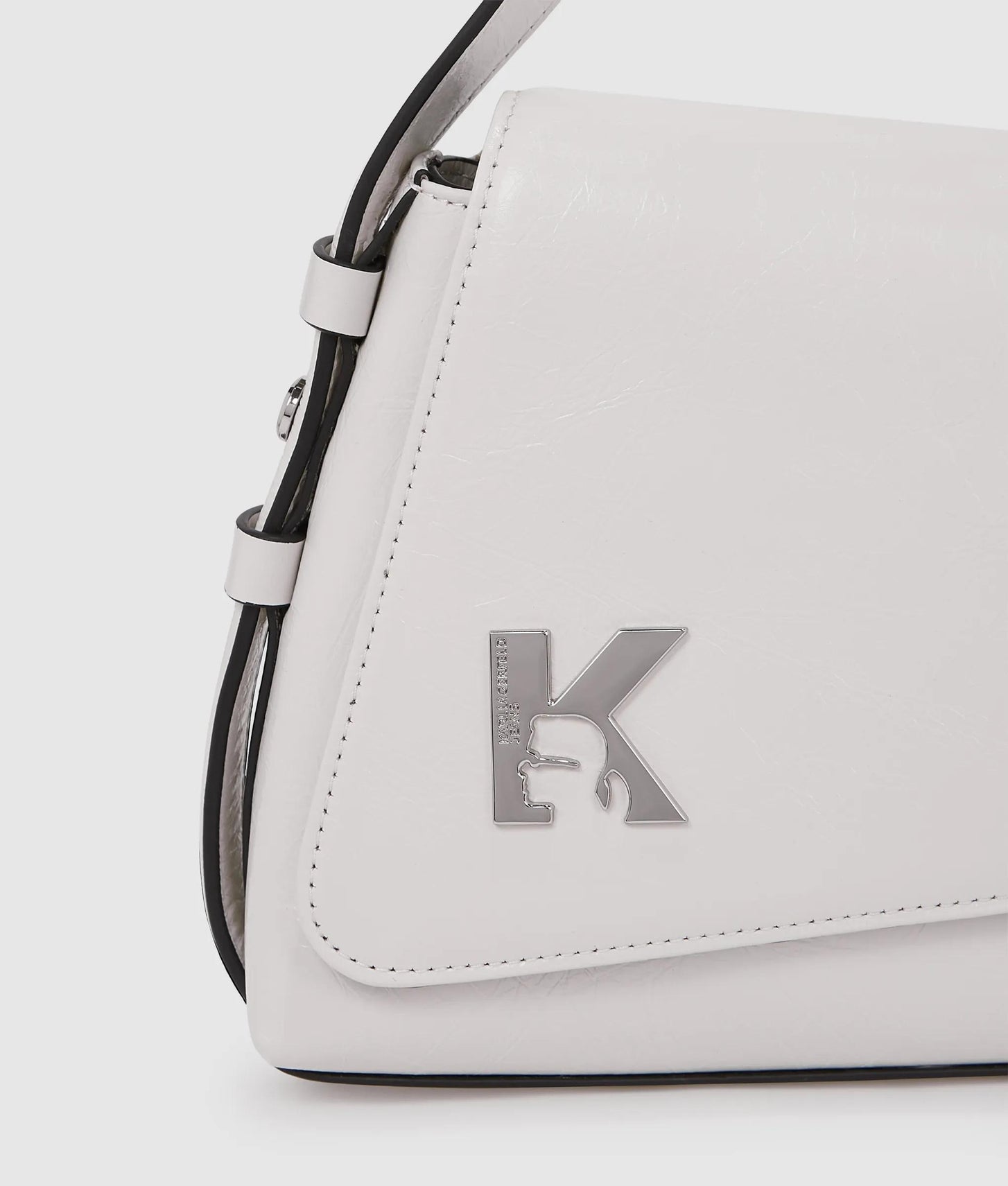 KarlLagerfeld Geo High-Shine Flap Bag Off White