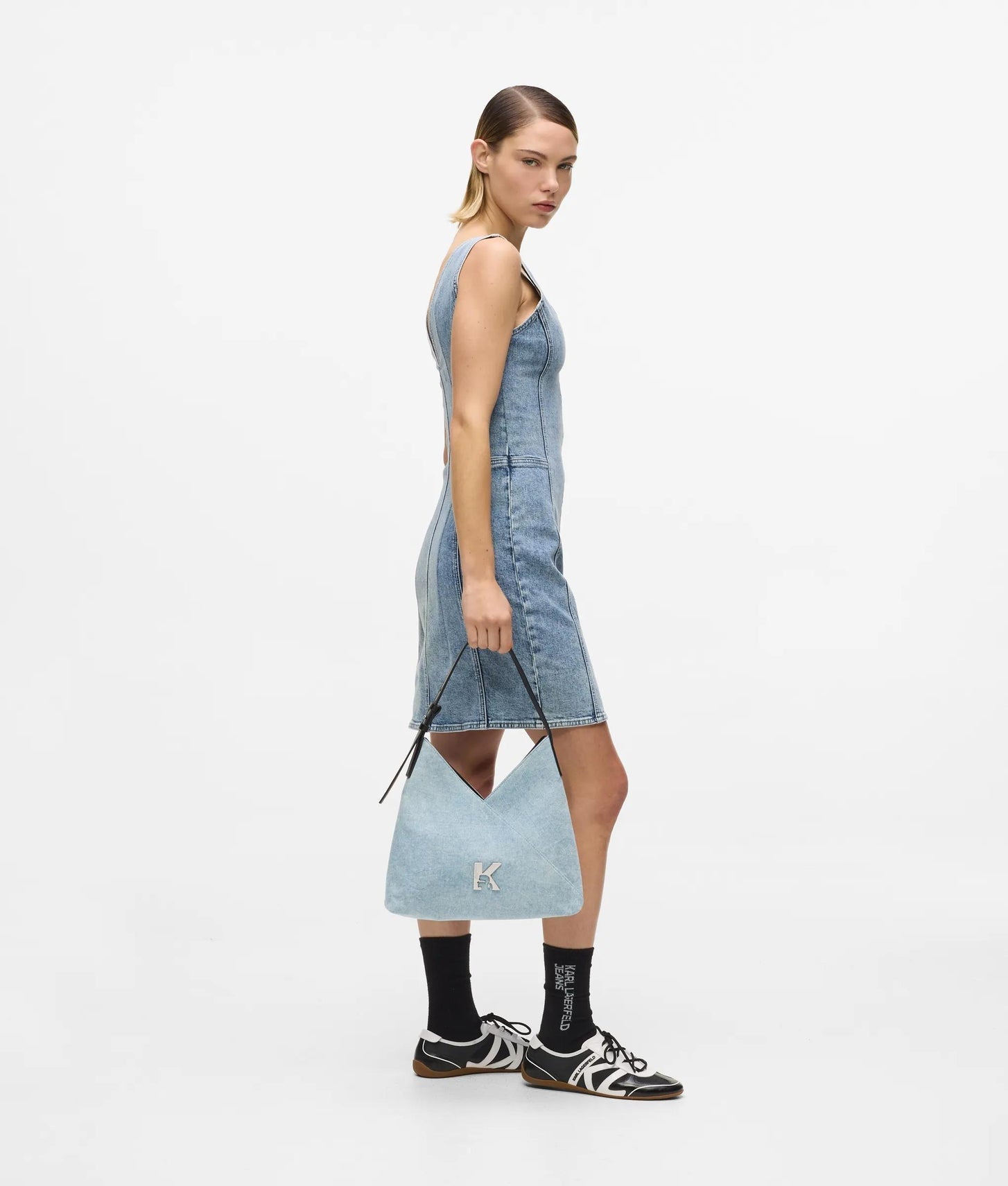 KarlLagerfeld Geo Small Denim Tote Bag Acid Light Blue